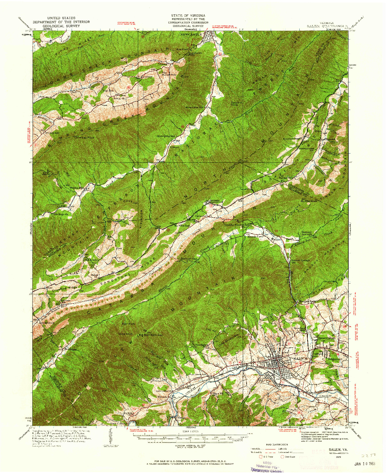 USGS 1:62500-SCALE QUADRANGLE FOR SALEM, VA 1929