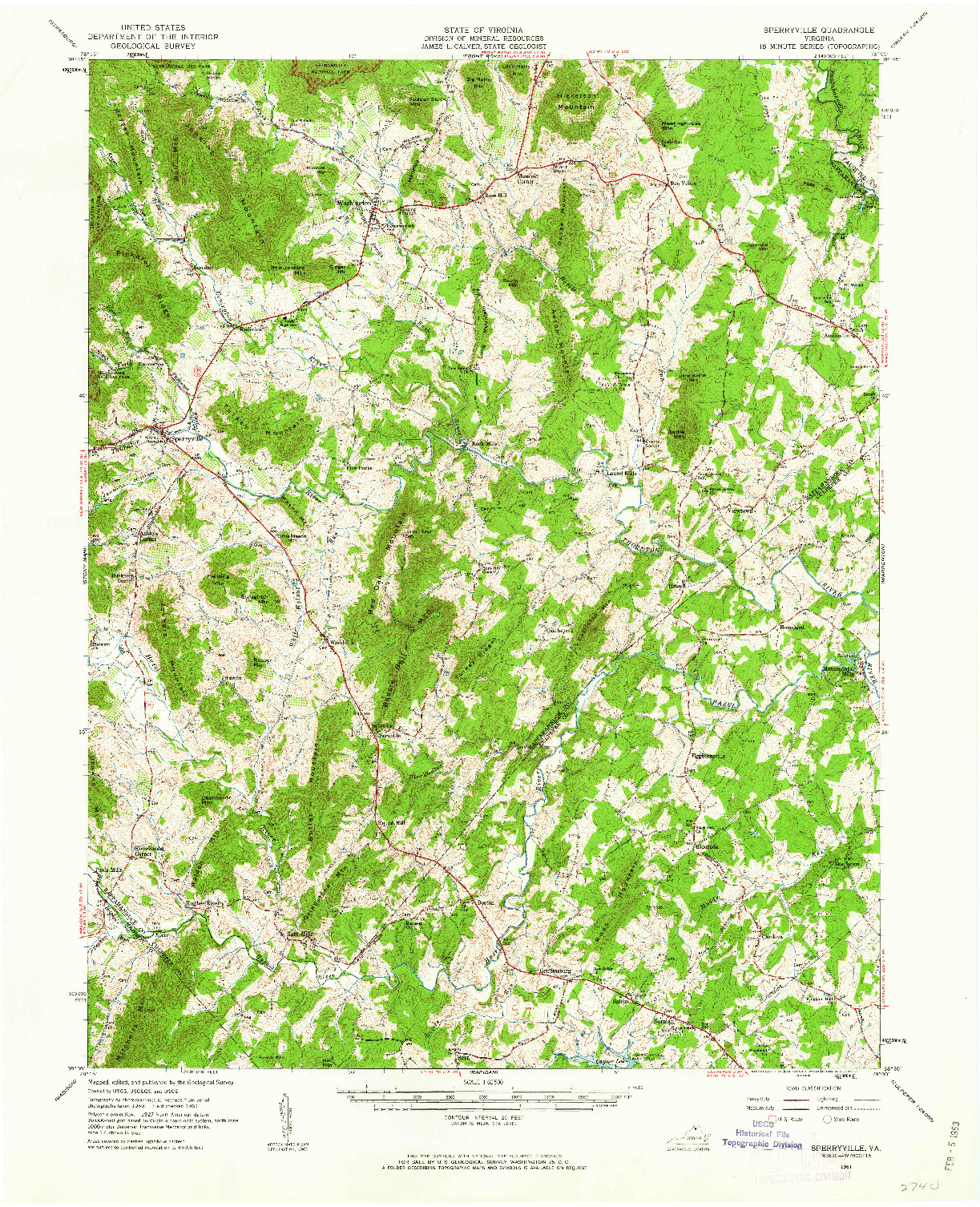 USGS 1:62500-SCALE QUADRANGLE FOR SPERRYVILLE, VA 1961