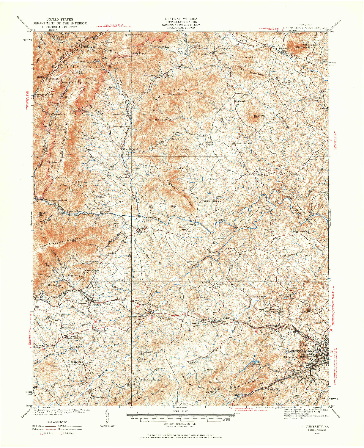 USGS 1:62500-SCALE QUADRANGLE FOR UNIVERSITY, VA 1935