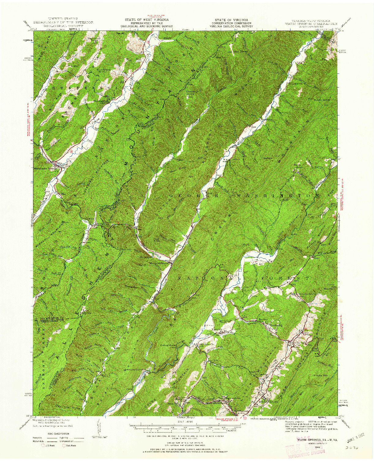 USGS 1:62500-SCALE QUADRANGLE FOR WARM SPRINGS, VA 1946