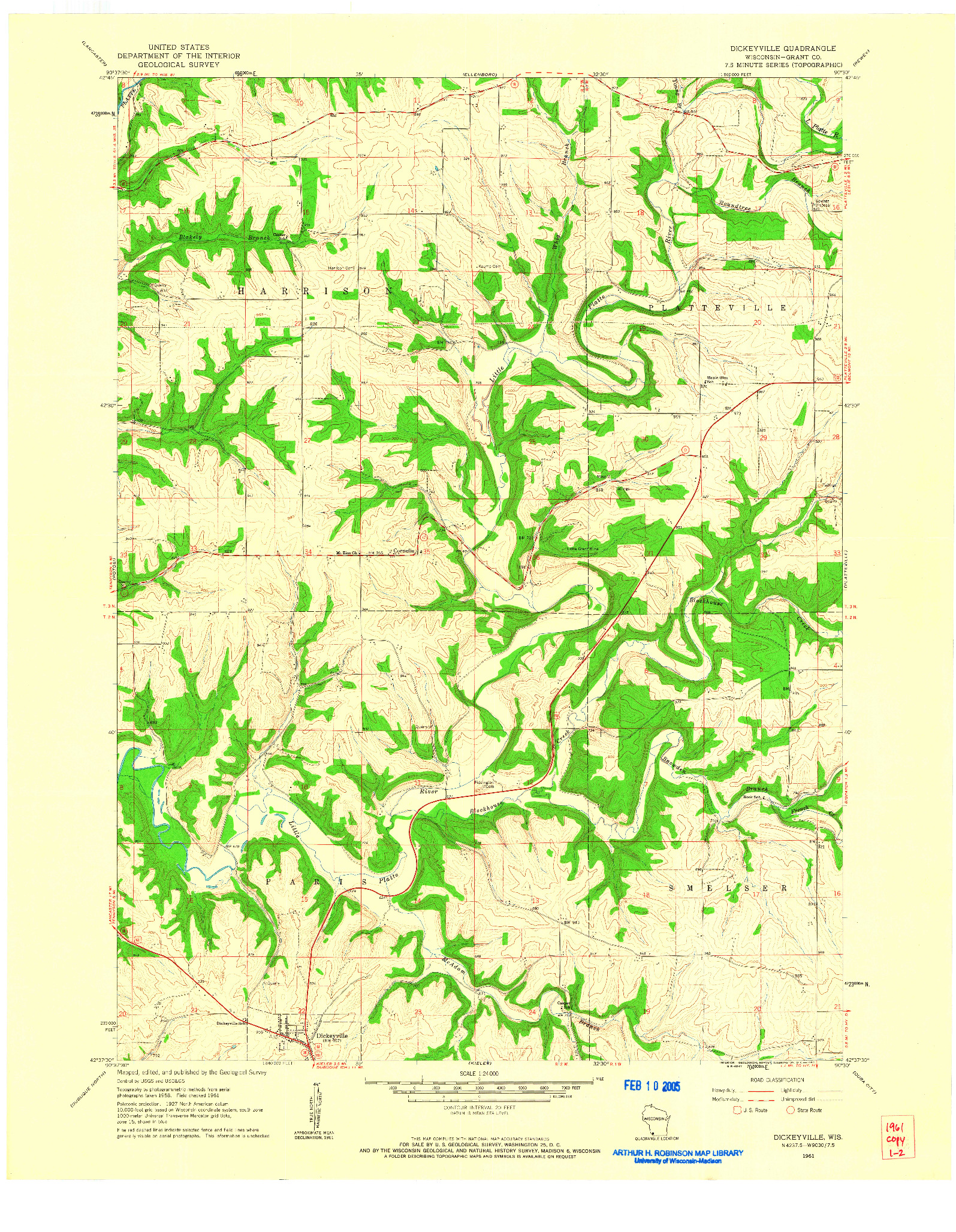 USGS 1:24000-SCALE QUADRANGLE FOR DICKEYVILLE, WI 1961