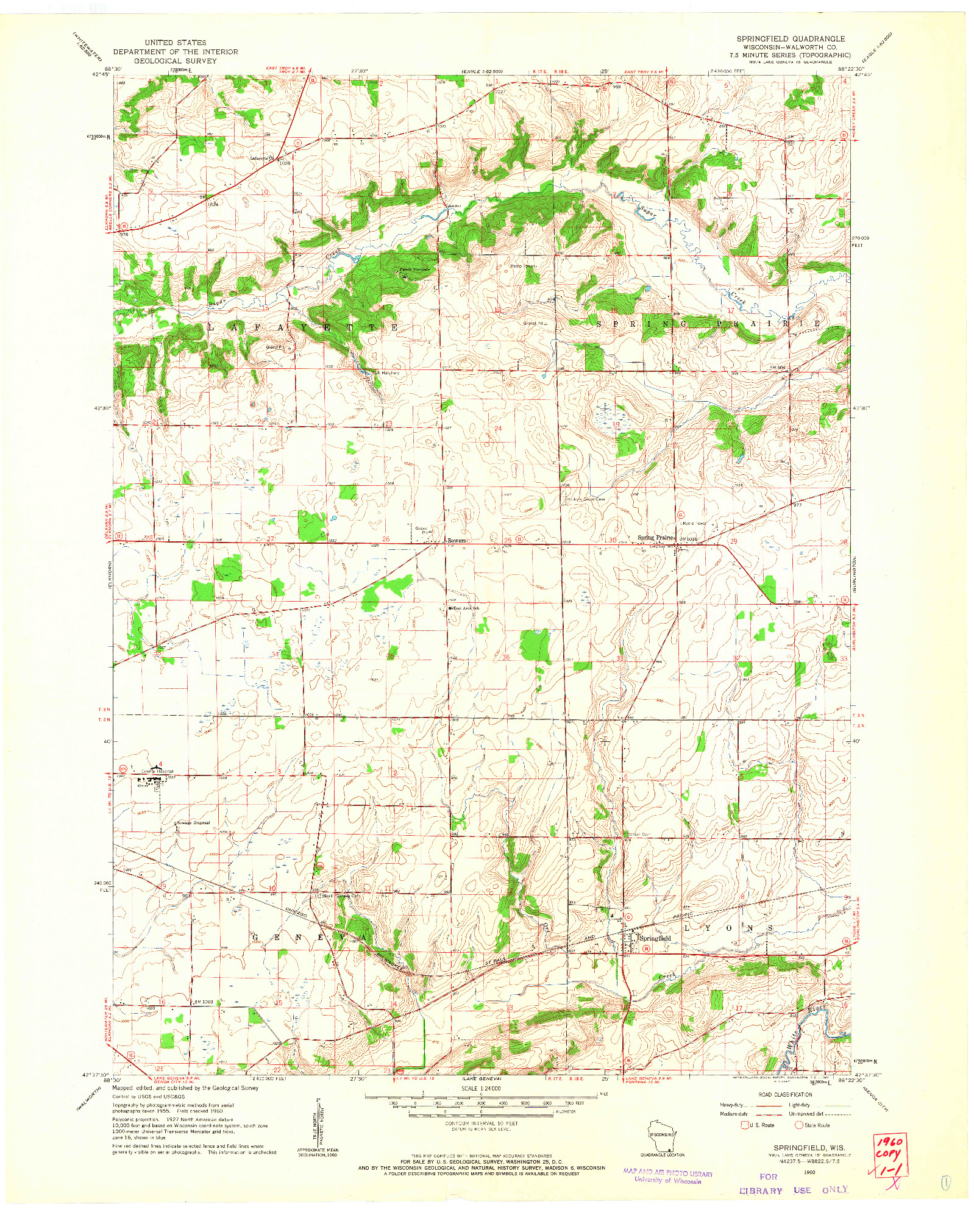 USGS 1:24000-SCALE QUADRANGLE FOR SPRINGFIELD, WI 1960