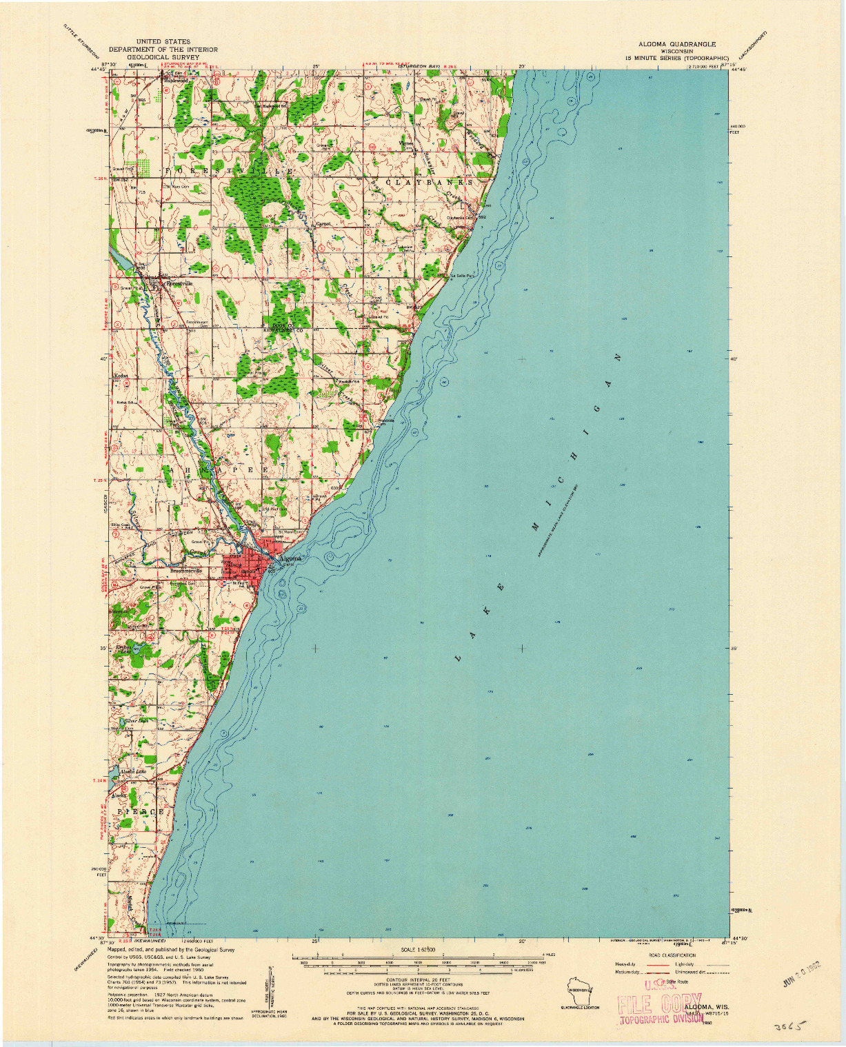 USGS 1:62500-SCALE QUADRANGLE FOR ALGOMA, WI 1960