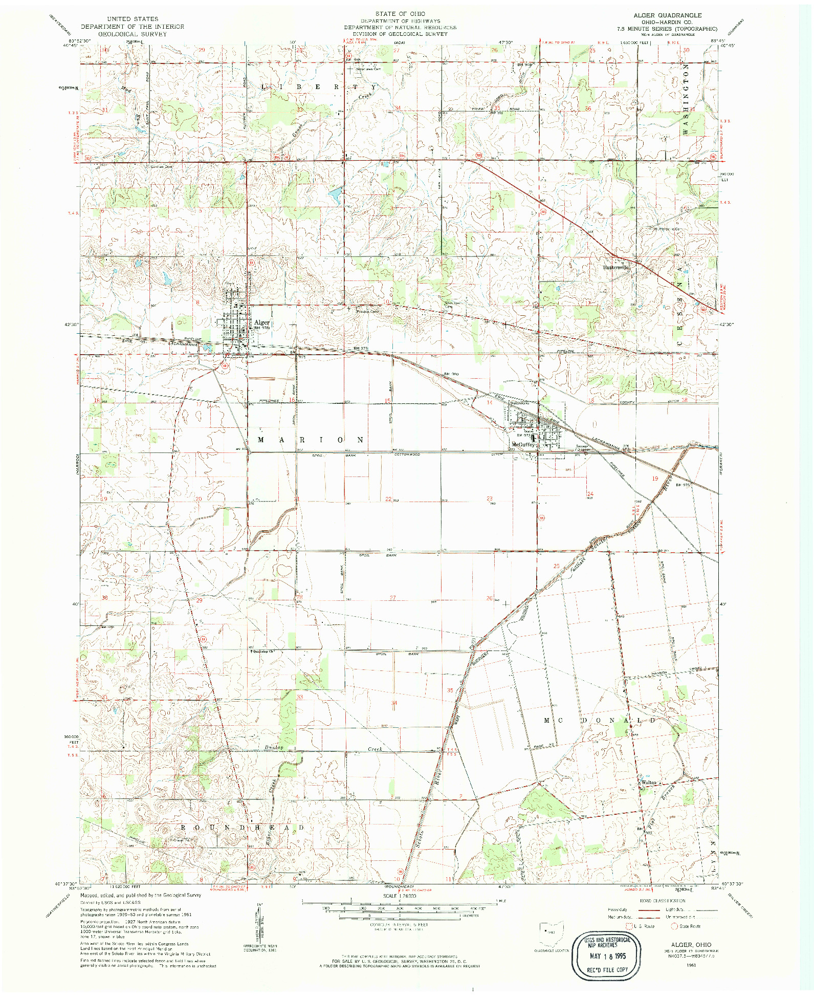USGS 1:24000-SCALE QUADRANGLE FOR ALGER, OH 1961