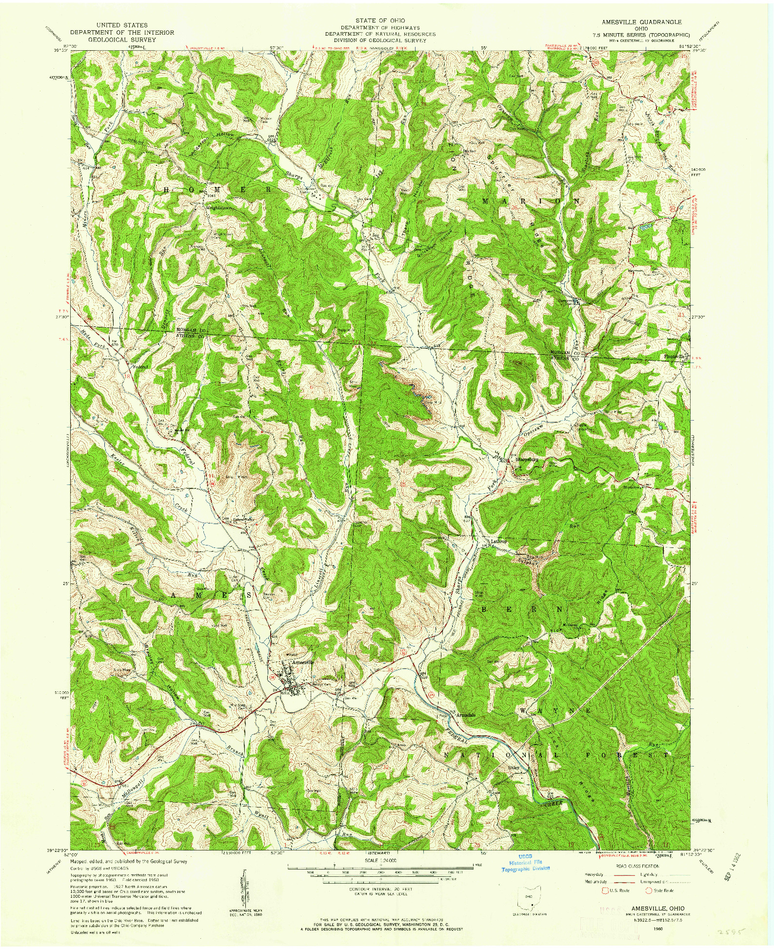 USGS 1:24000-SCALE QUADRANGLE FOR AMESVILLE, OH 1960