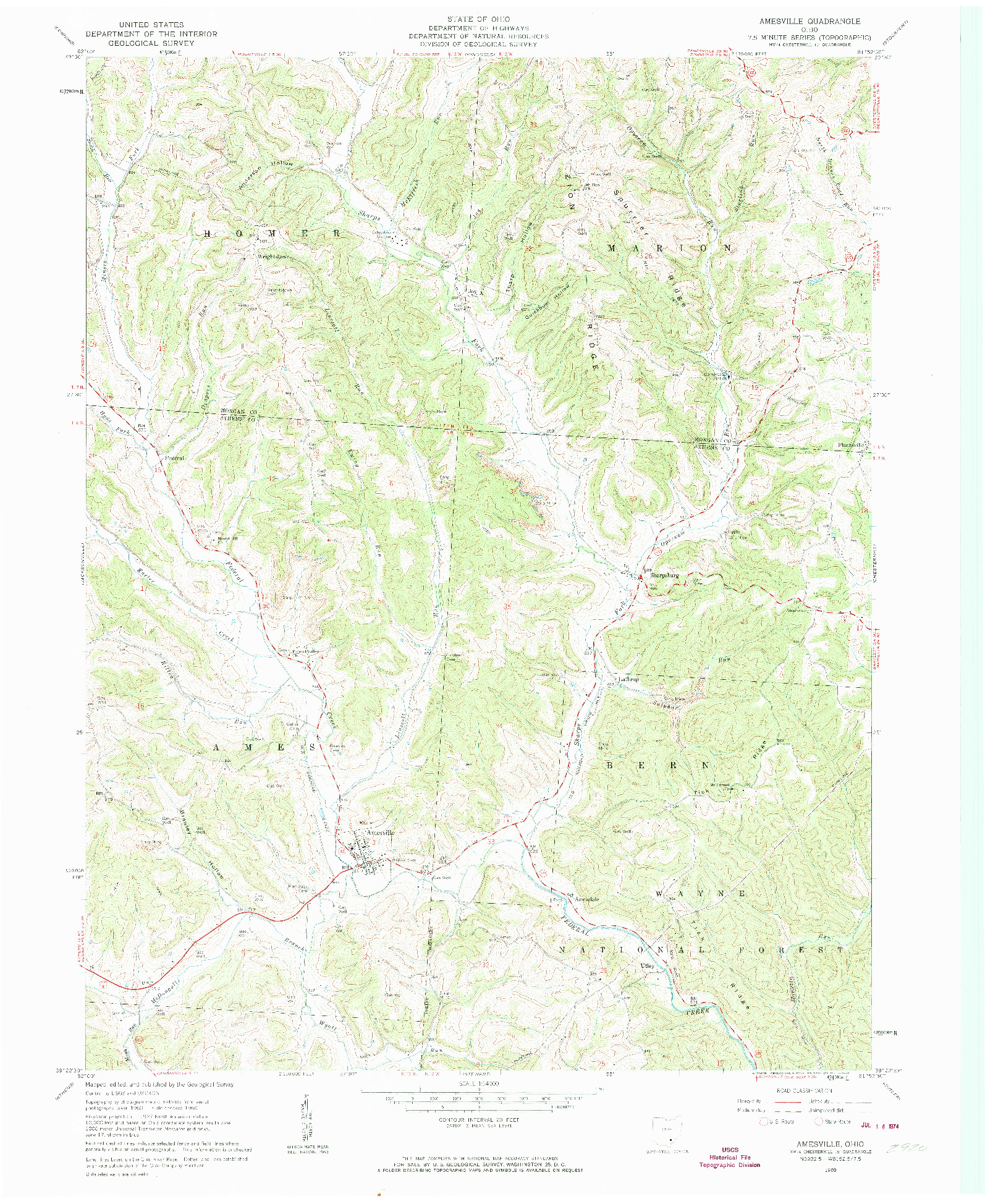 USGS 1:24000-SCALE QUADRANGLE FOR AMESVILLE, OH 1960