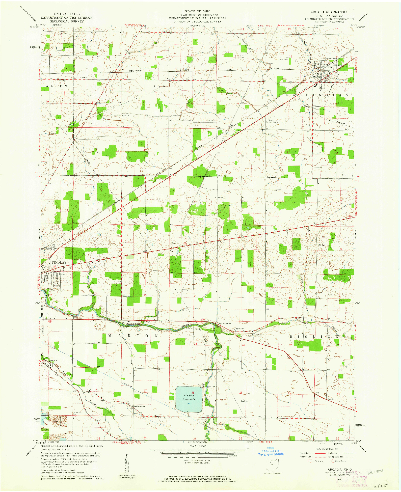 USGS 1:24000-SCALE QUADRANGLE FOR ARCADIA, OH 1960