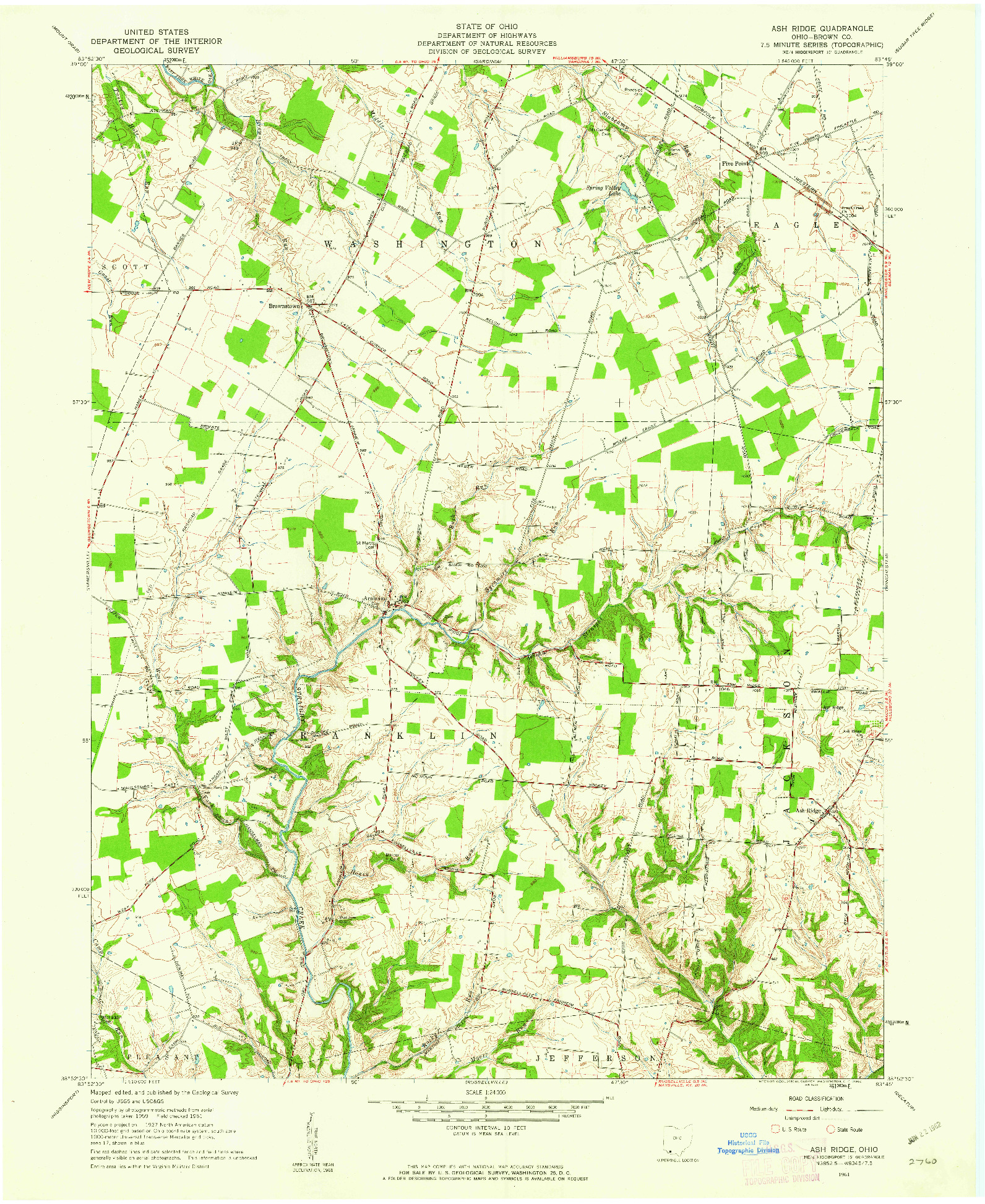 USGS 1:24000-SCALE QUADRANGLE FOR ASH RIDGE, OH 1961