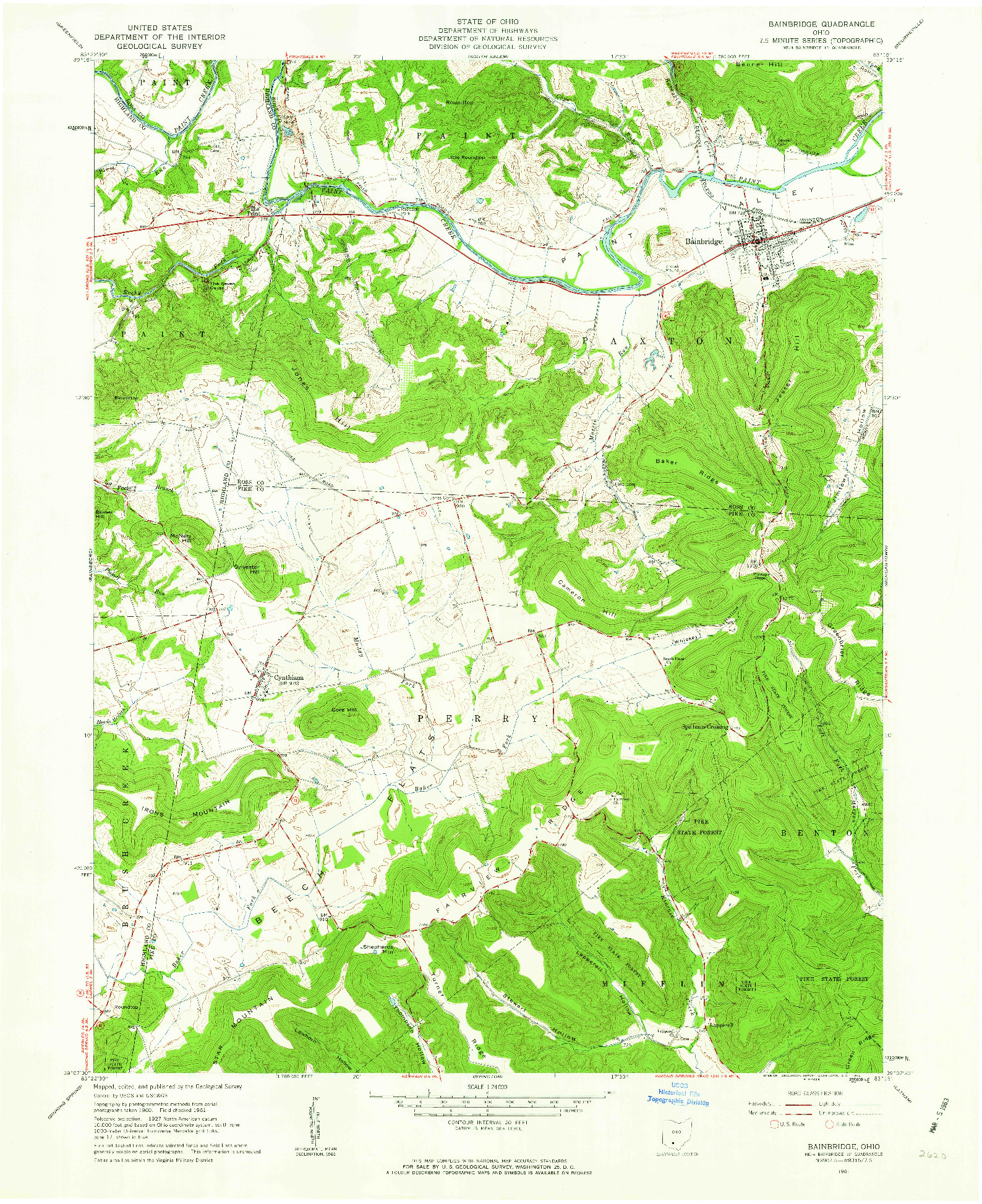 USGS 1:24000-SCALE QUADRANGLE FOR BAINBRIDGE, OH 1961