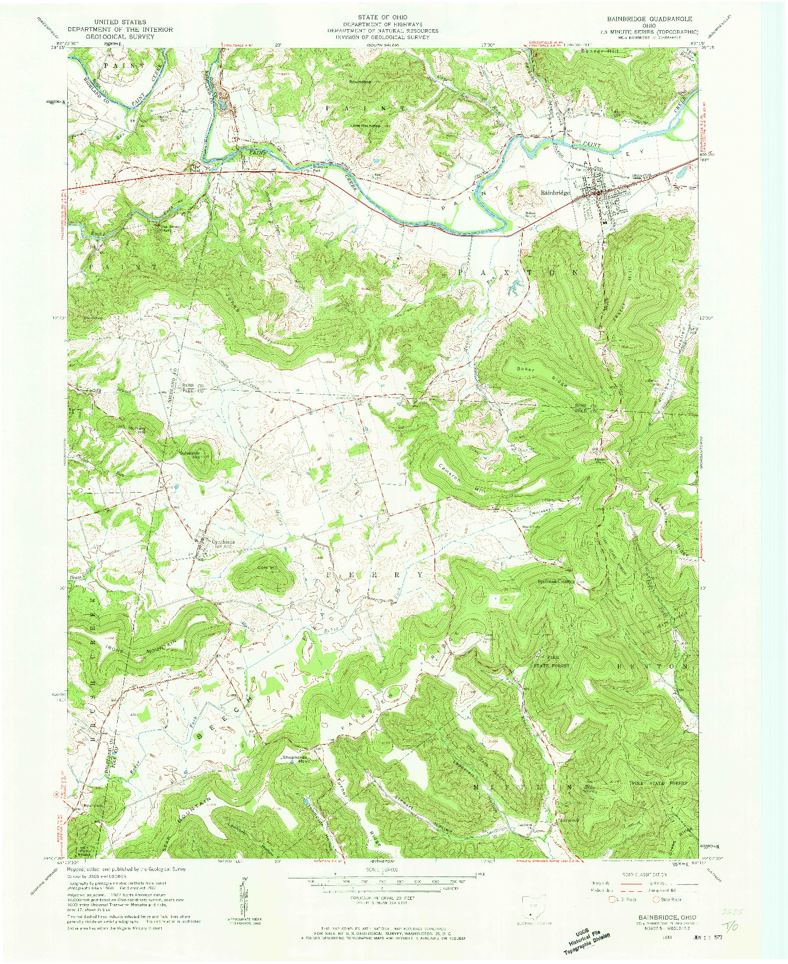 USGS 1:24000-SCALE QUADRANGLE FOR BAINBRIDGE, OH 1961