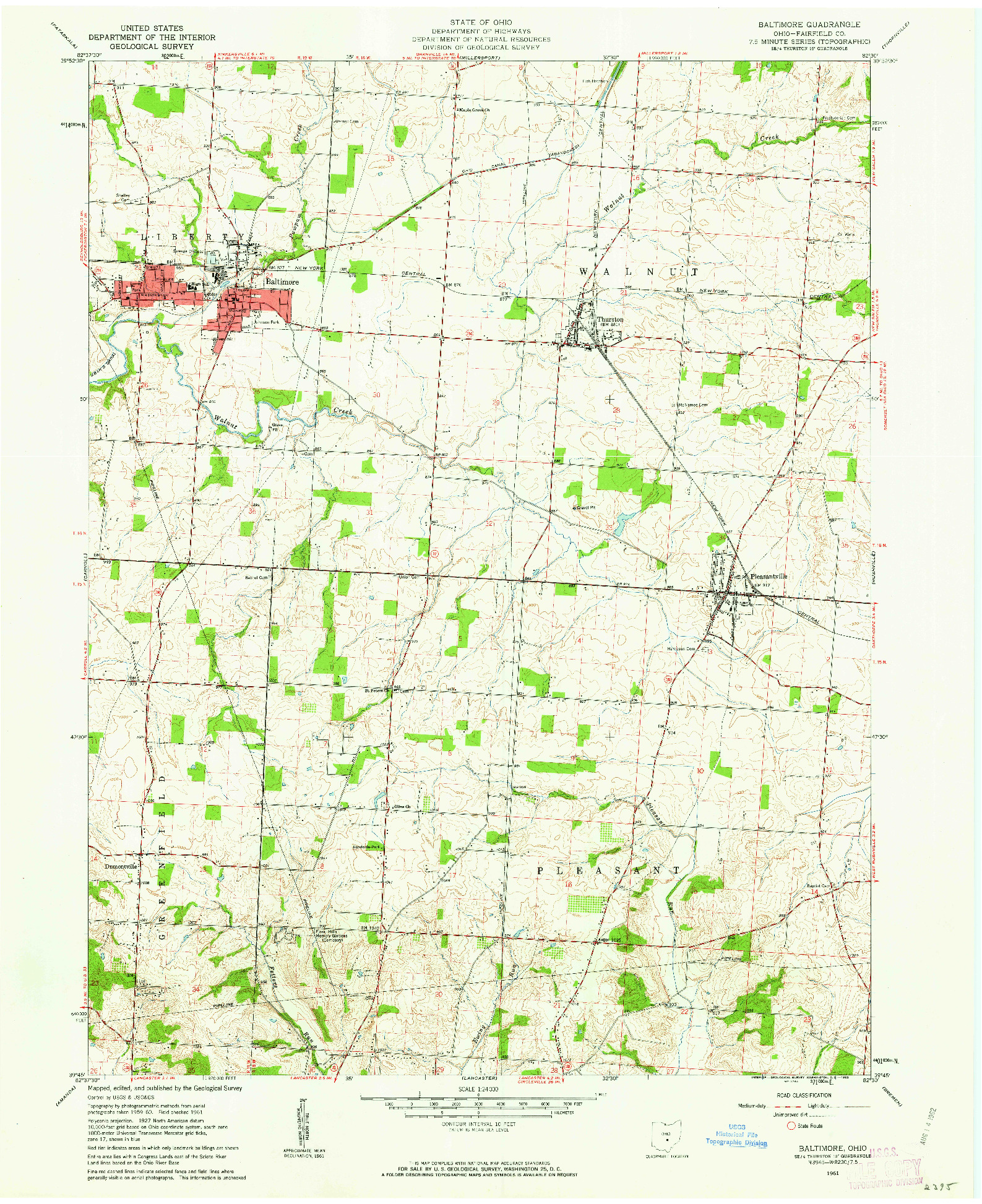 USGS 1:24000-SCALE QUADRANGLE FOR BALTIMORE, OH 1961