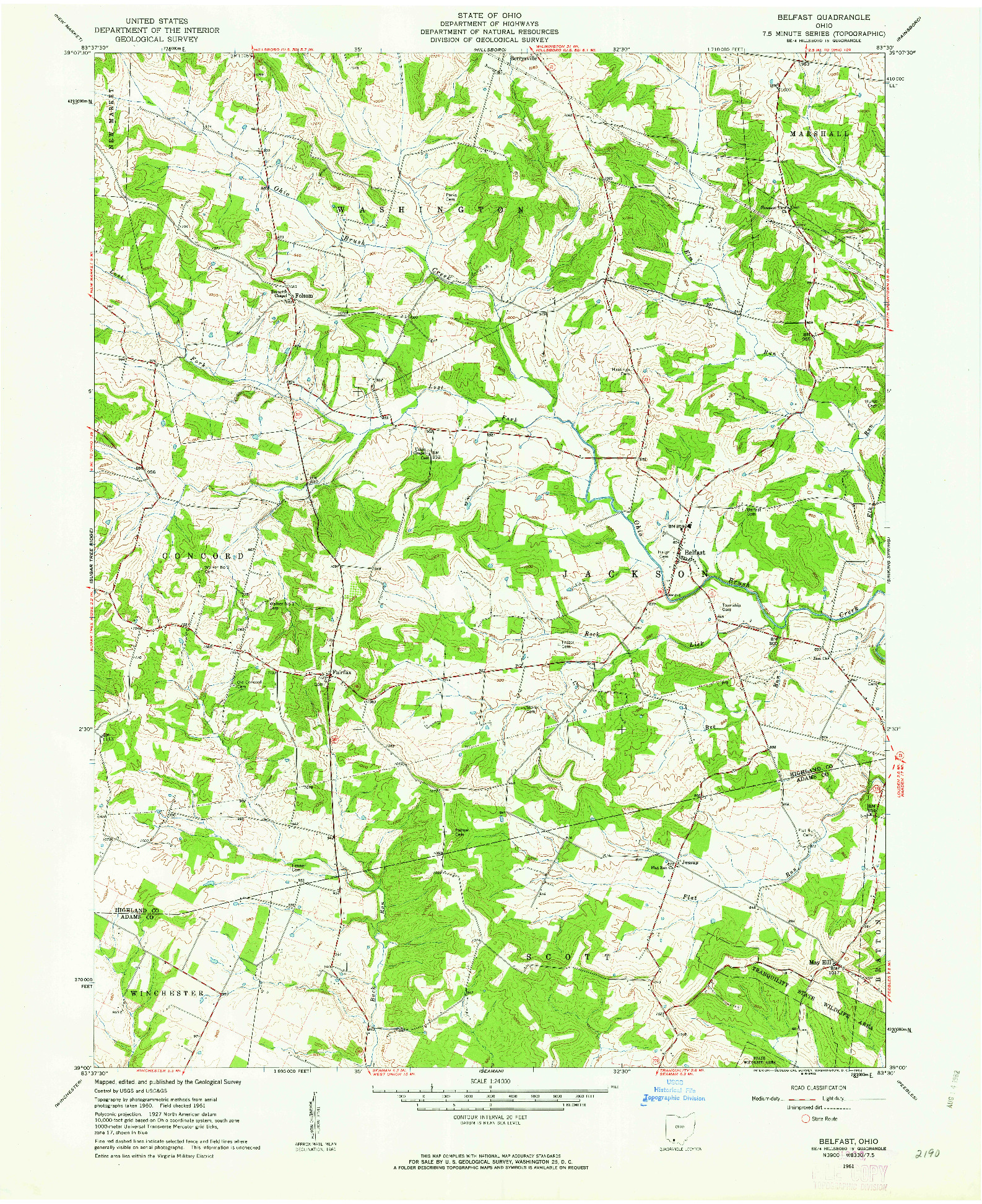 USGS 1:24000-SCALE QUADRANGLE FOR BELFAST, OH 1961
