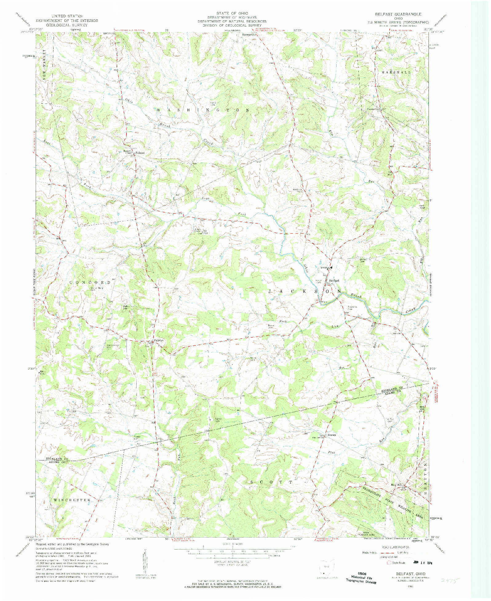 USGS 1:24000-SCALE QUADRANGLE FOR BELFAST, OH 1961