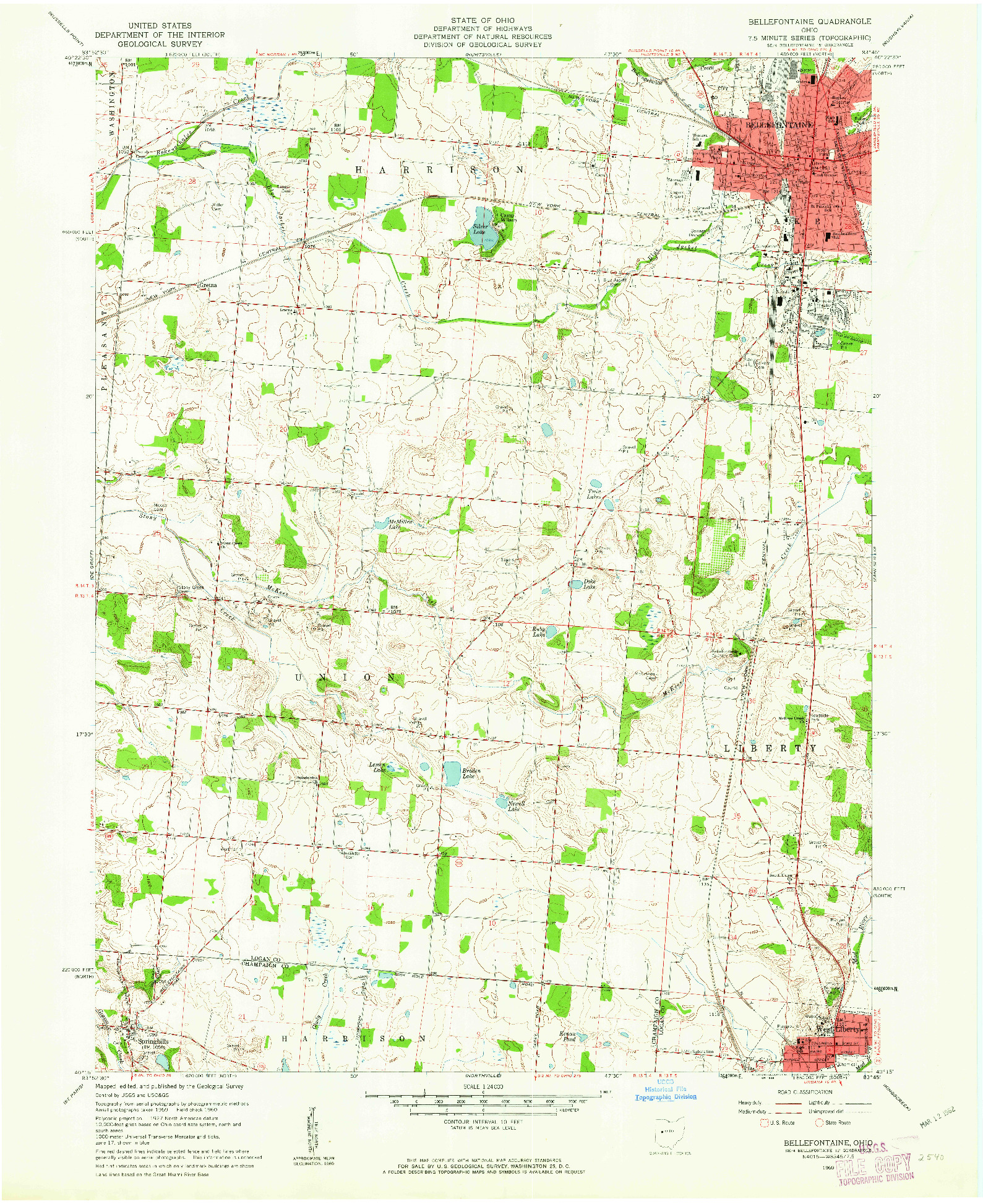USGS 1:24000-SCALE QUADRANGLE FOR BELLEFONTAINE, OH 1960