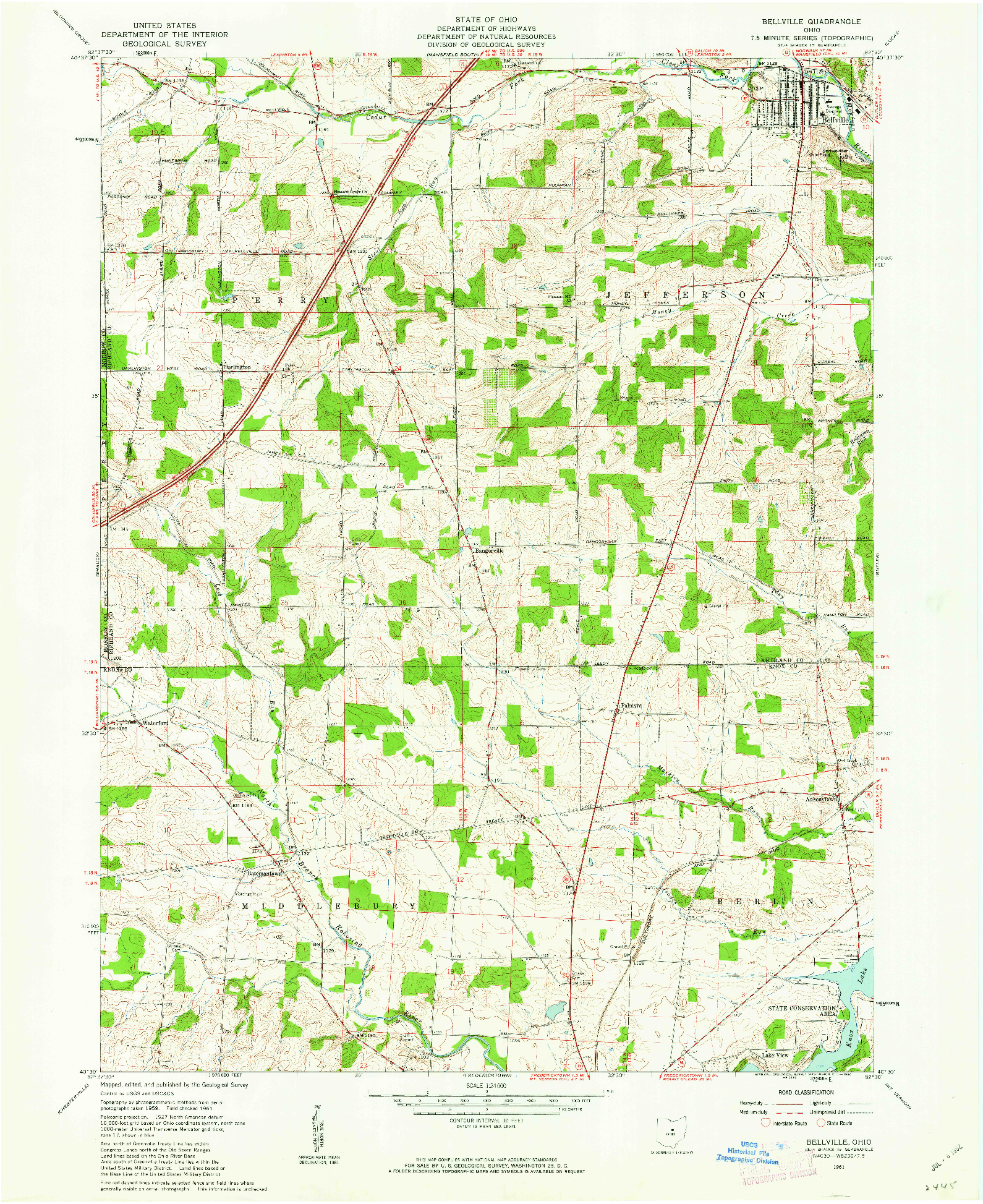 USGS 1:24000-SCALE QUADRANGLE FOR BELLVILLE, OH 1961