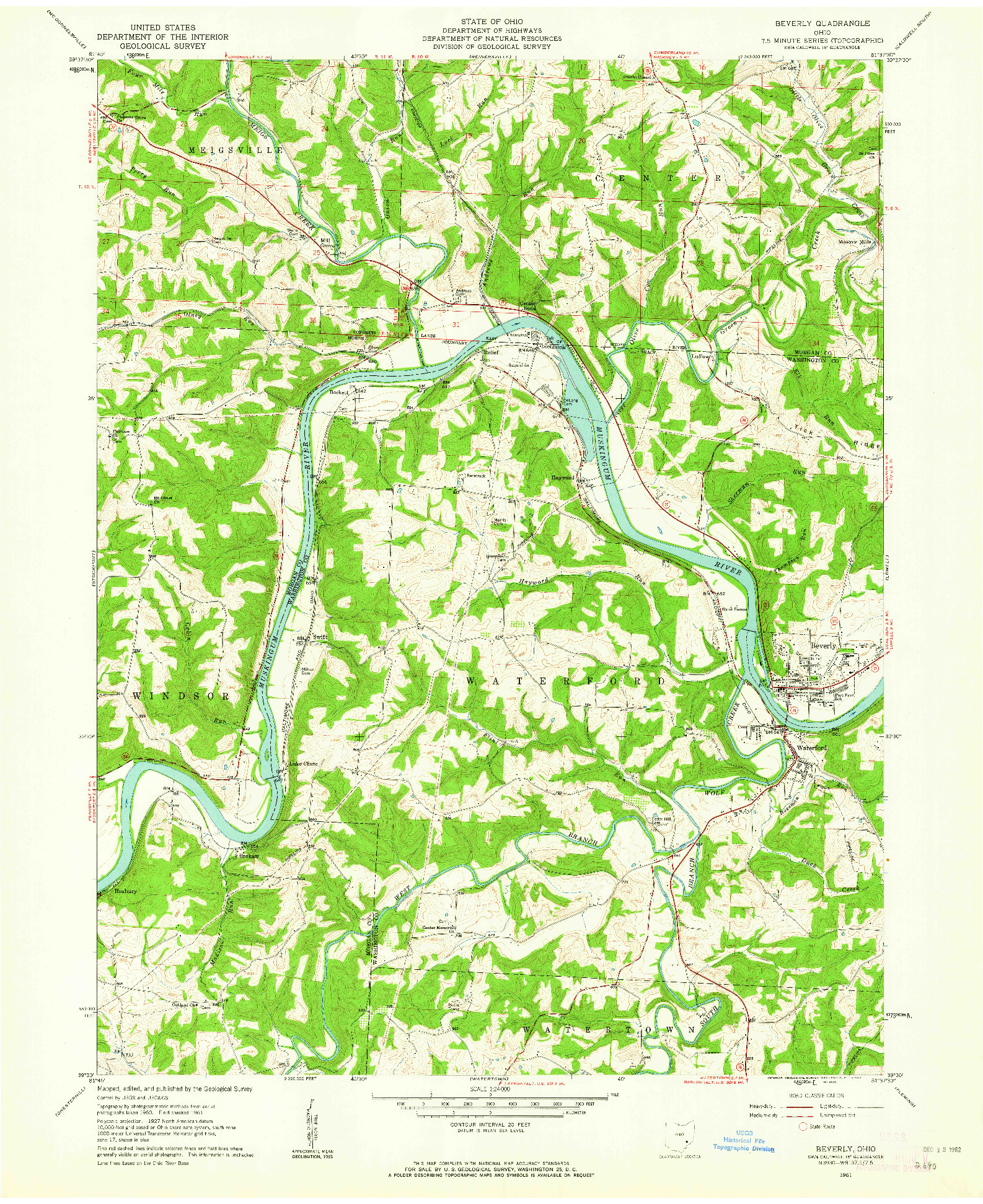 USGS 1:24000-SCALE QUADRANGLE FOR BEVERLY, OH 1961