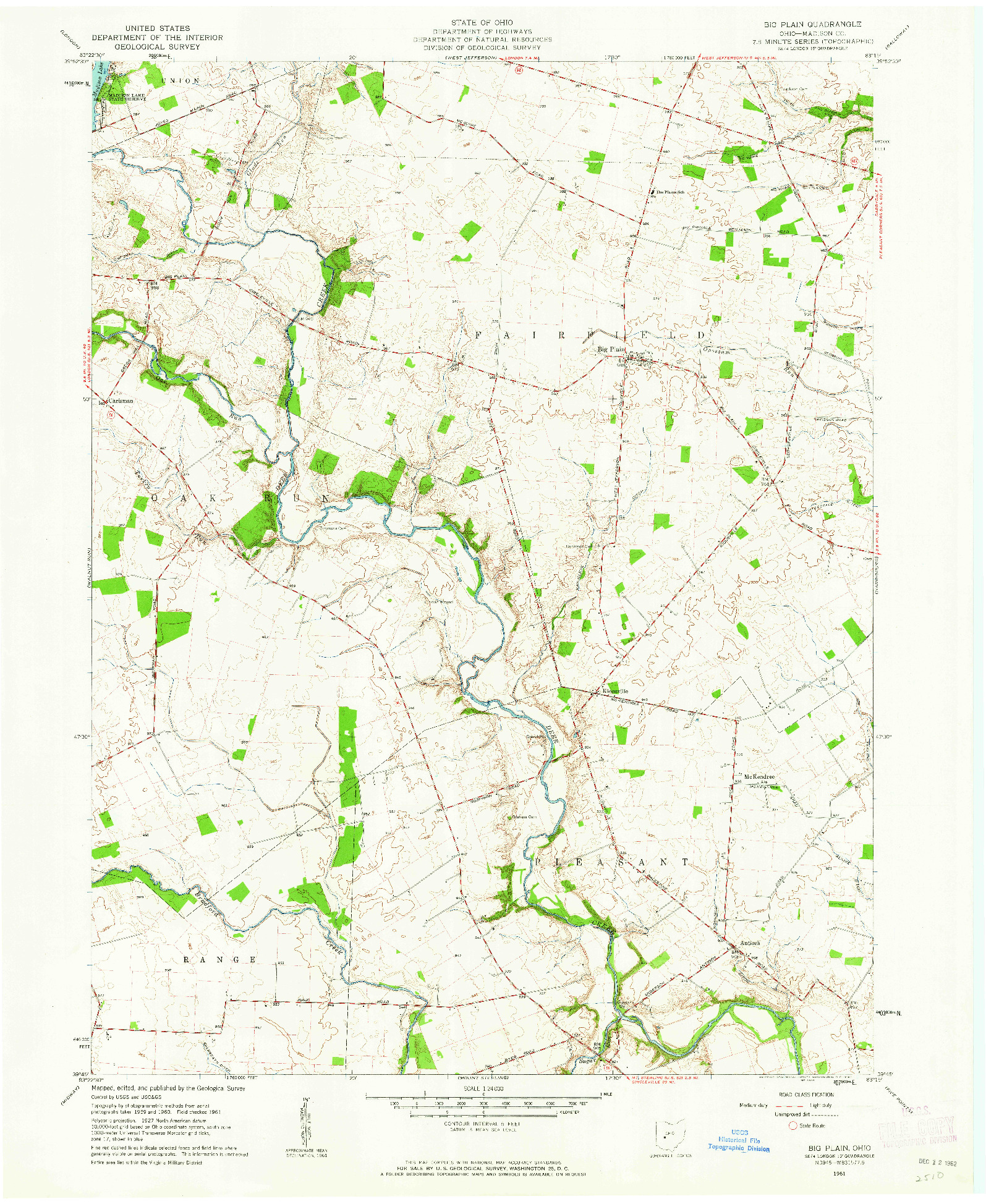 USGS 1:24000-SCALE QUADRANGLE FOR BIG PLAIN, OH 1961