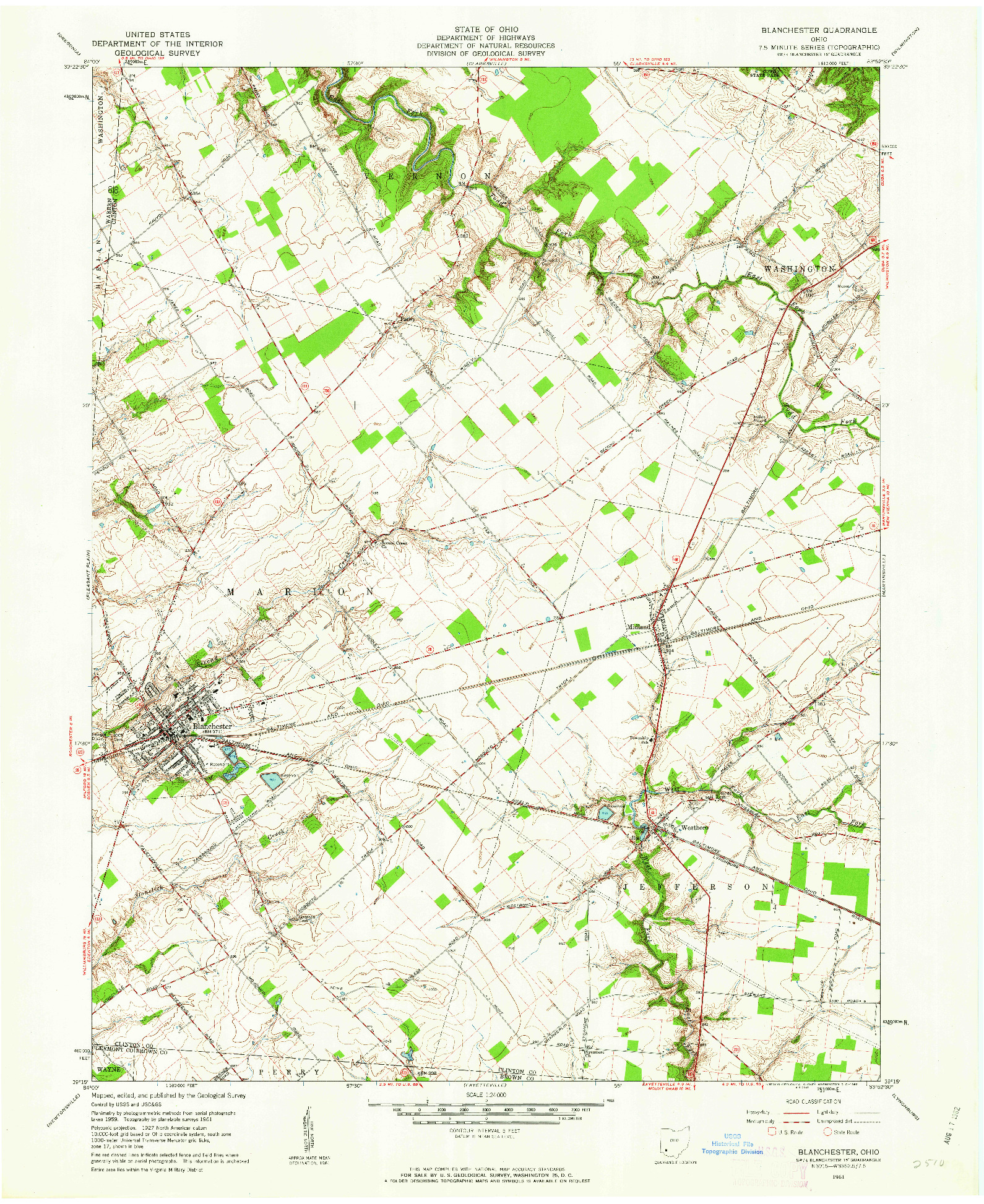 USGS 1:24000-SCALE QUADRANGLE FOR BLANCHESTER, OH 1961