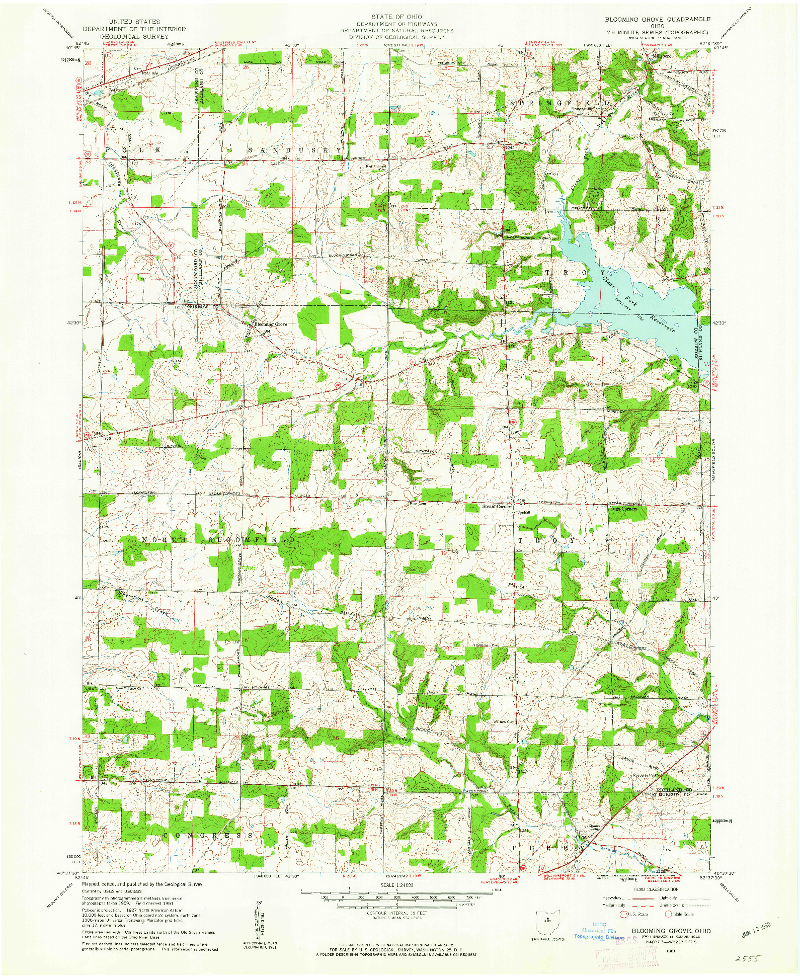 USGS 1:24000-SCALE QUADRANGLE FOR BLOOMING GROVE, OH 1961