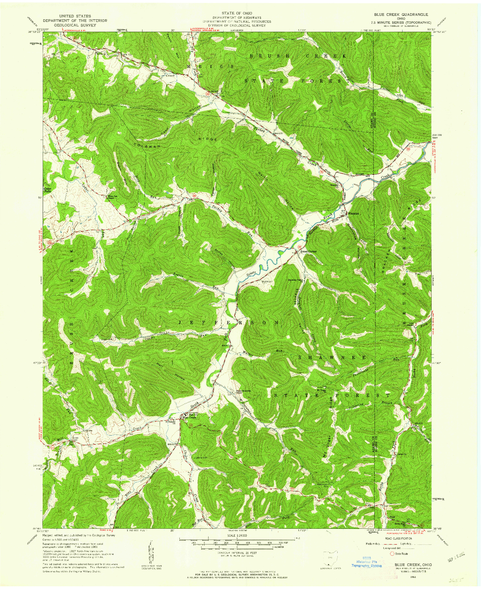 USGS 1:24000-SCALE QUADRANGLE FOR BLUE CREEK, OH 1961