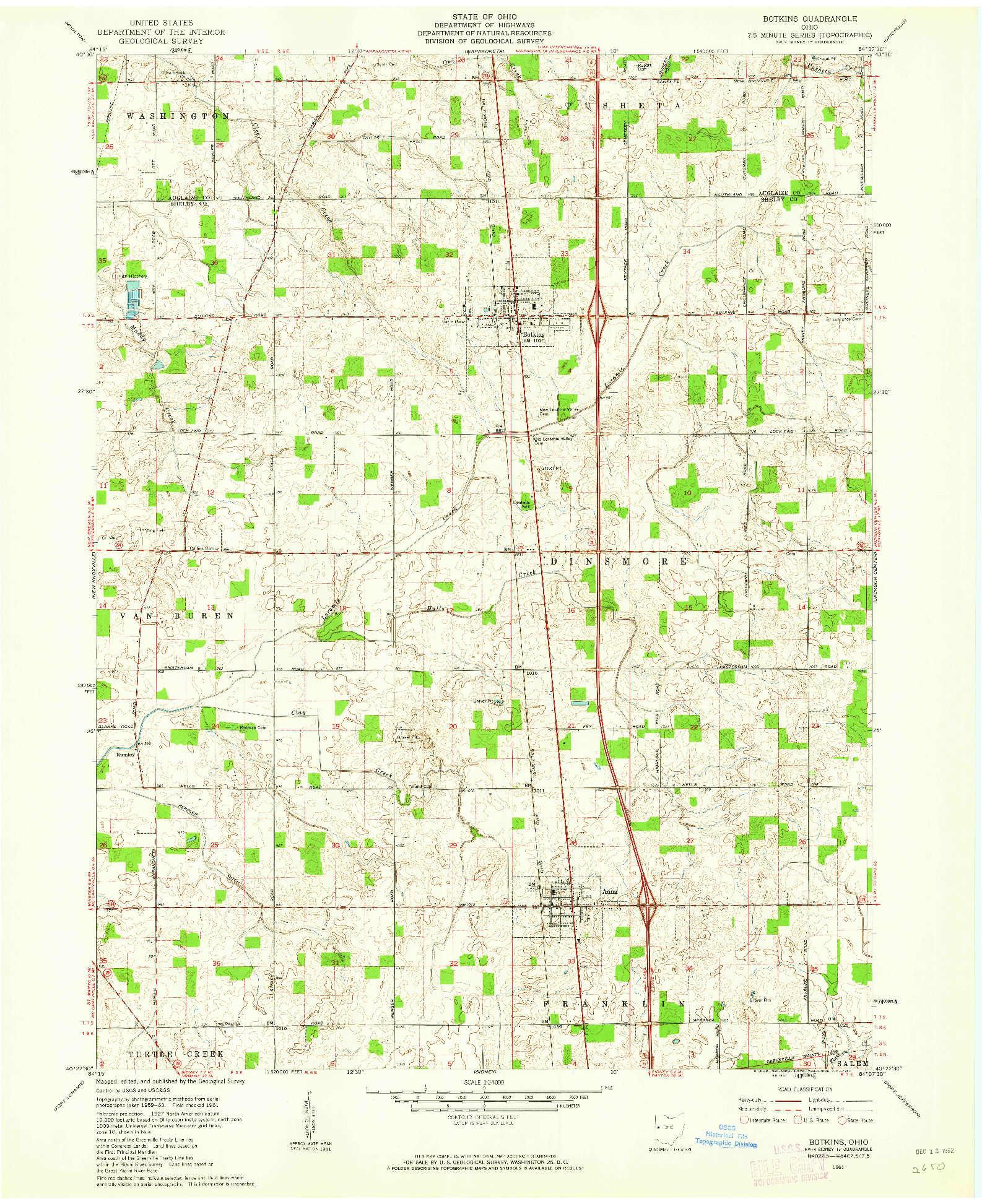 USGS 1:24000-SCALE QUADRANGLE FOR BOTKINS, OH 1961