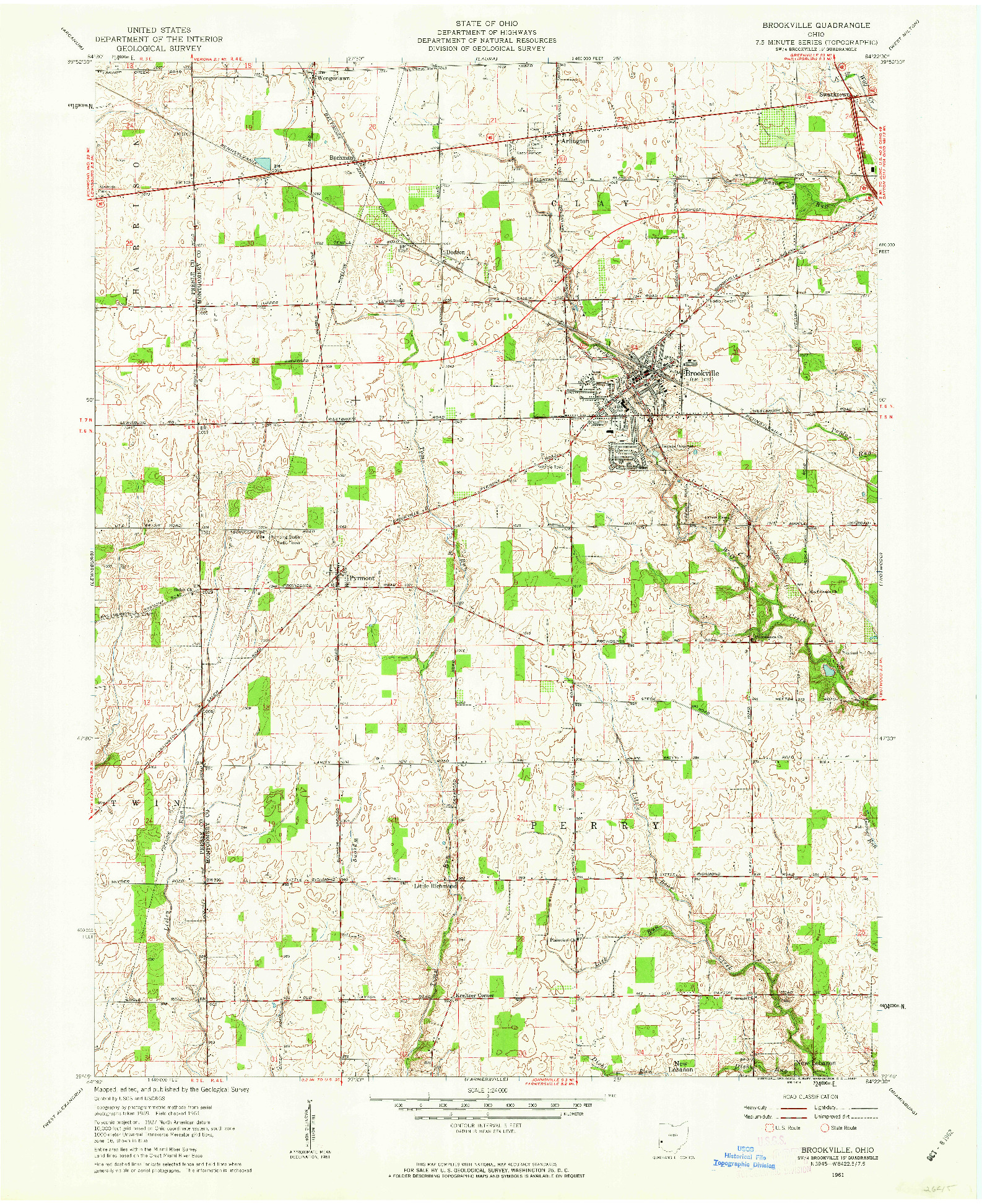 USGS 1:24000-SCALE QUADRANGLE FOR BROOKVILLE, OH 1961