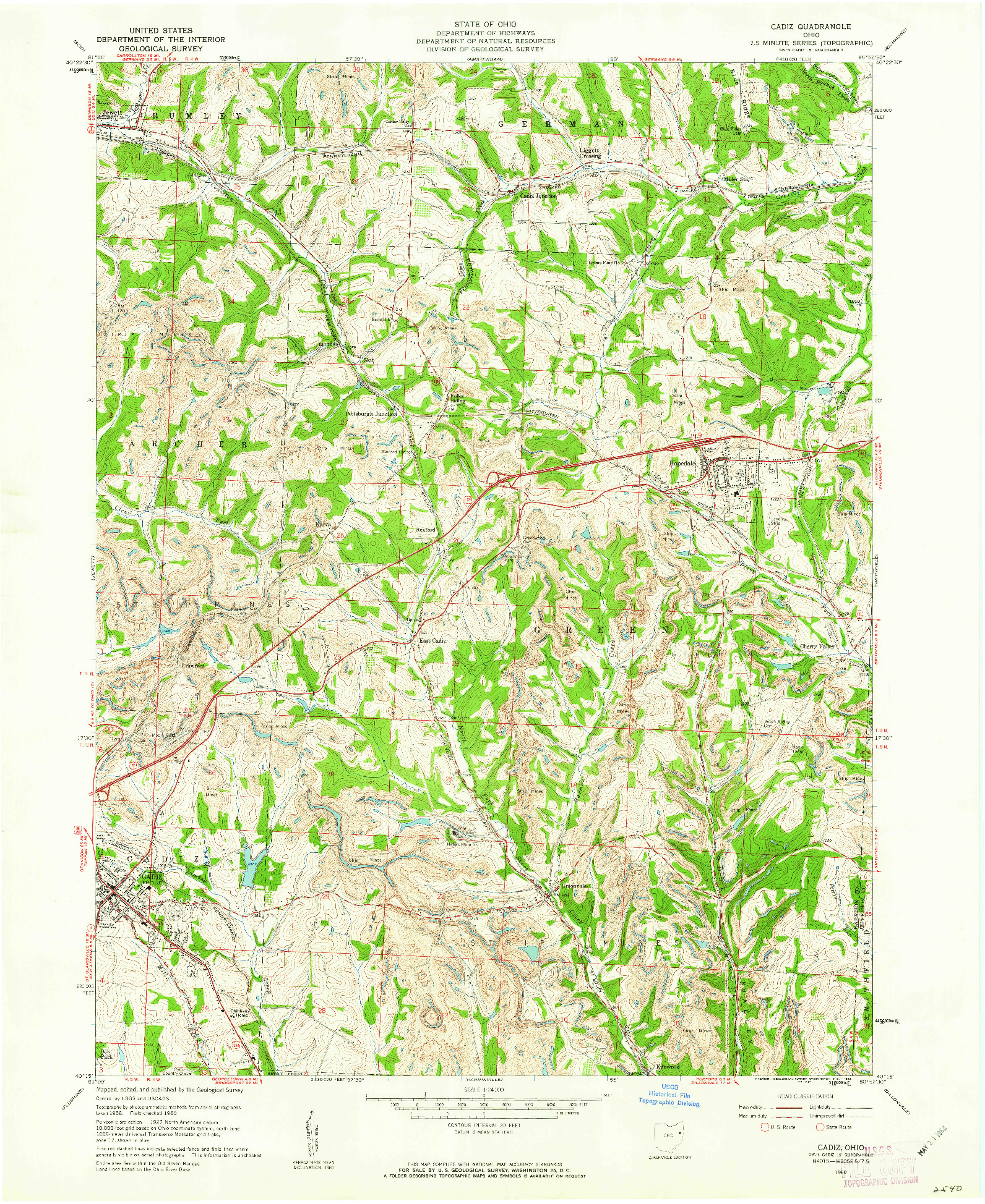 USGS 1:24000-SCALE QUADRANGLE FOR CADIZ, OH 1960