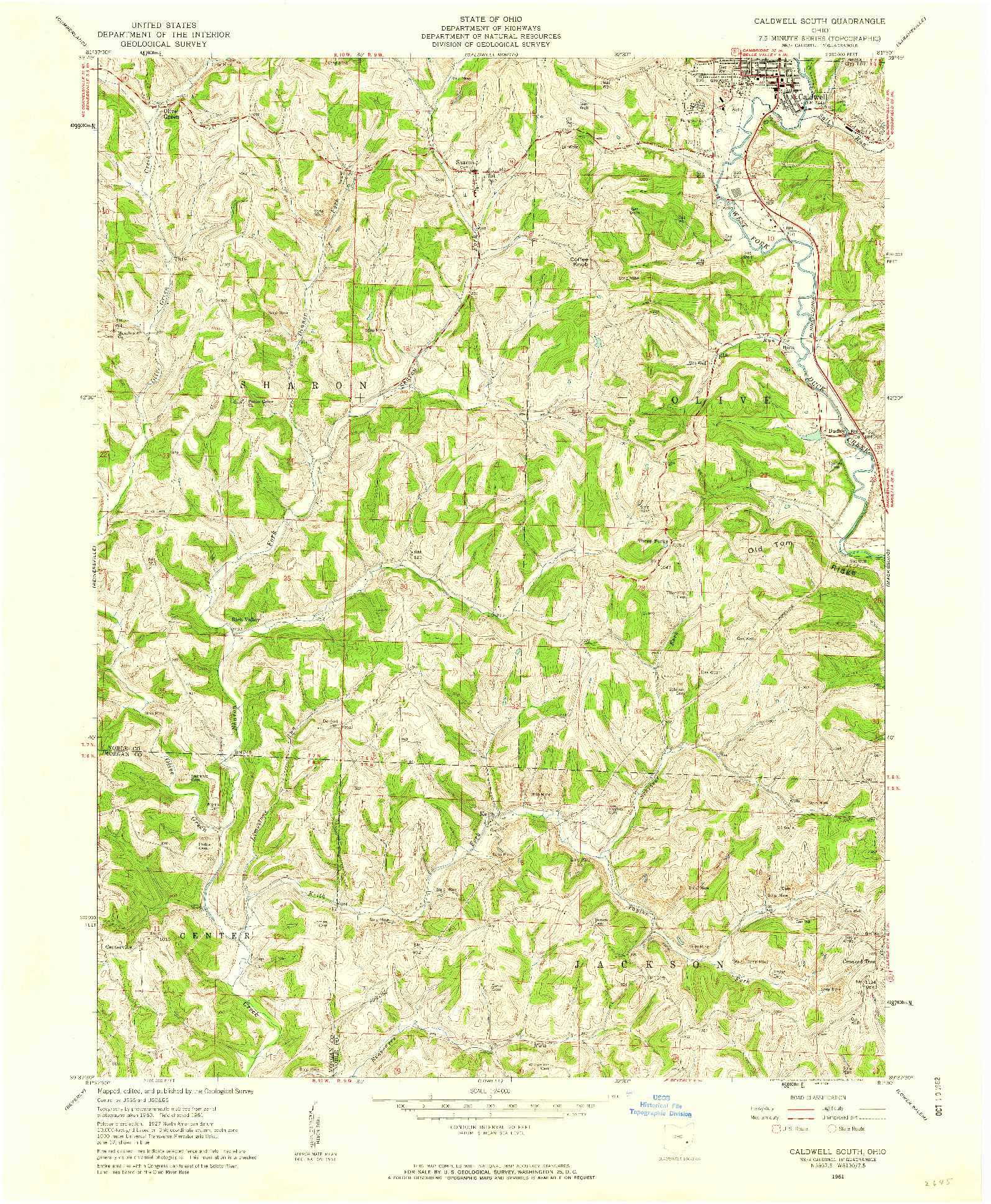 USGS 1:24000-SCALE QUADRANGLE FOR CALDWELL SOUTH, OH 1961