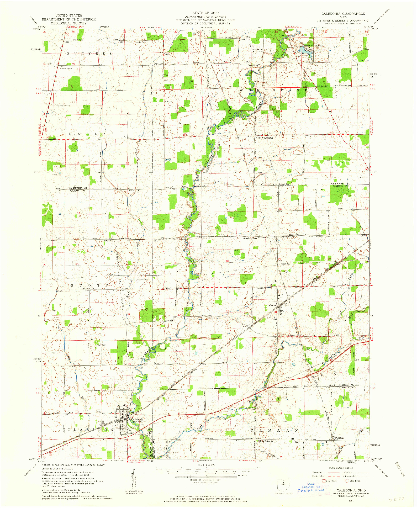 USGS 1:24000-SCALE QUADRANGLE FOR CALEDONIA, OH 1961