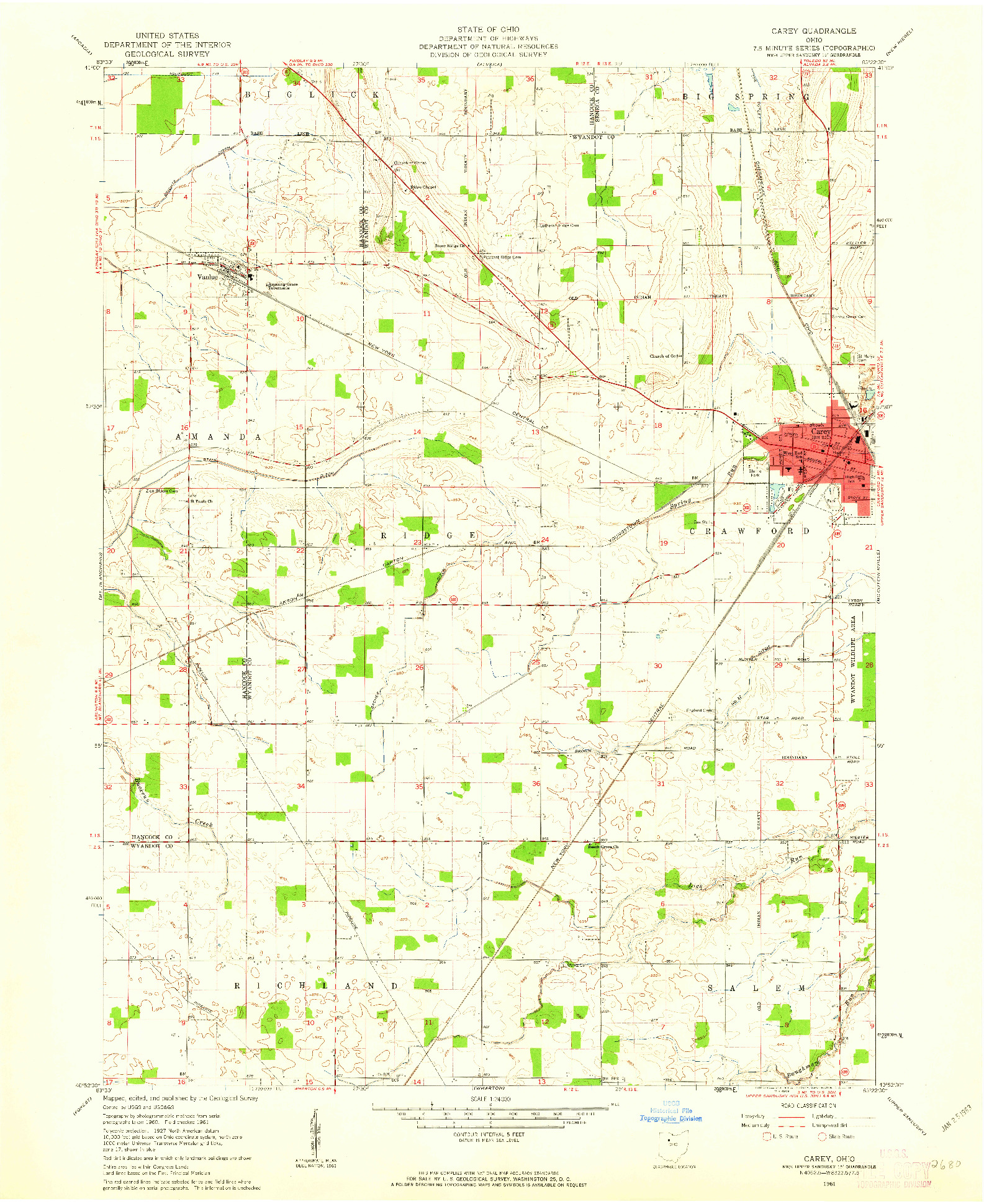 USGS 1:24000-SCALE QUADRANGLE FOR CAREY, OH 1961