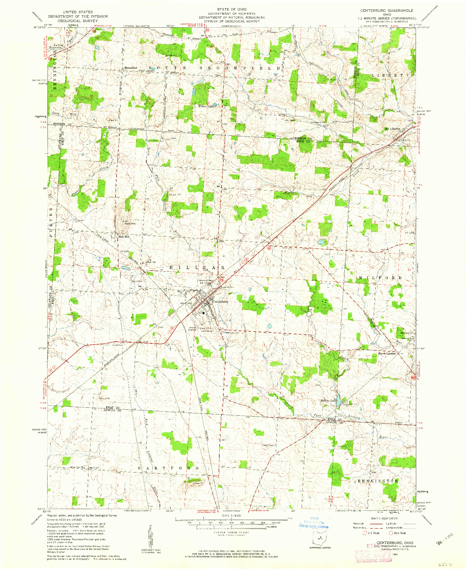 USGS 1:24000-SCALE QUADRANGLE FOR CENTERBURG, OH 1961