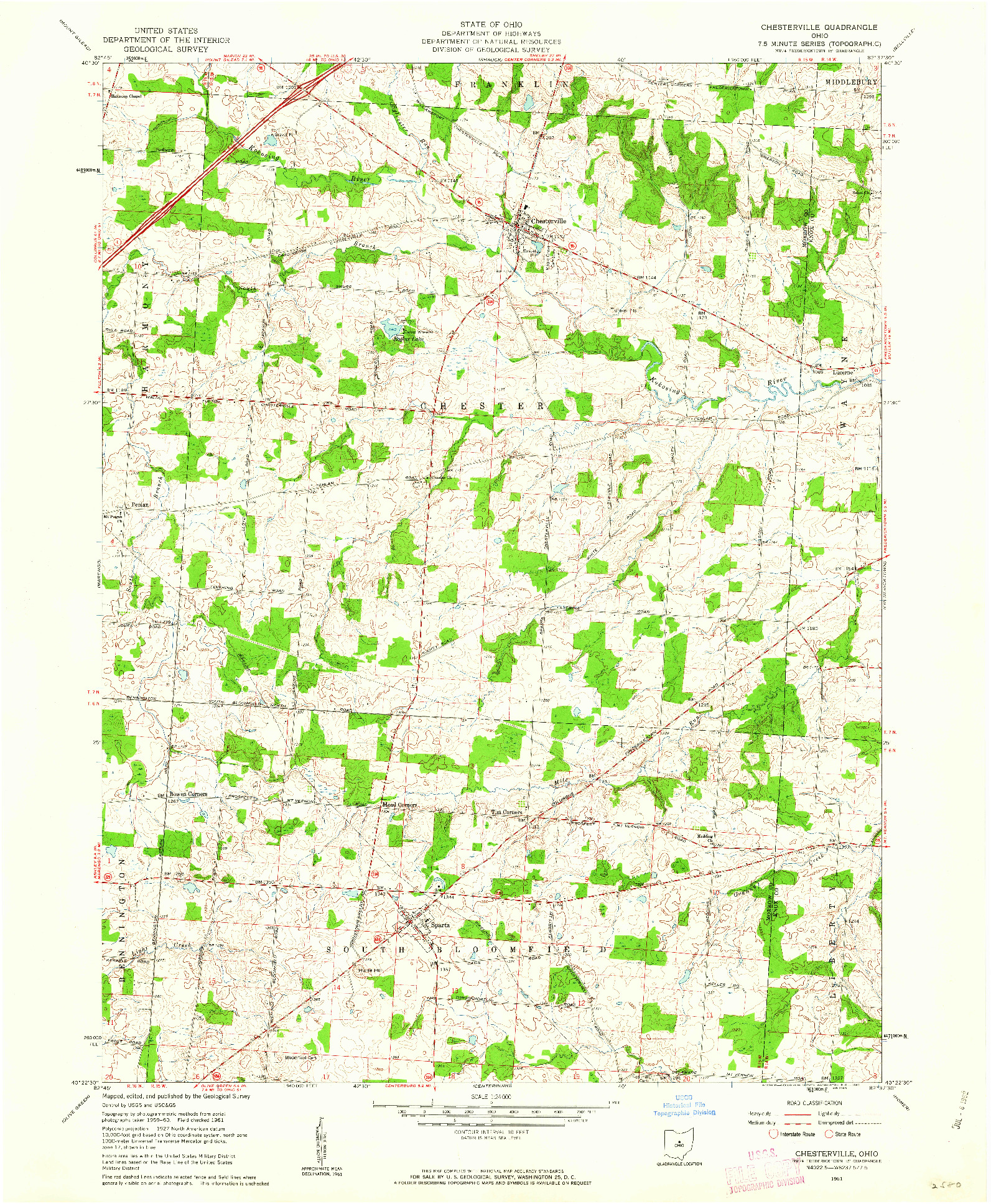 USGS 1:24000-SCALE QUADRANGLE FOR CHESTERVILLE, OH 1961