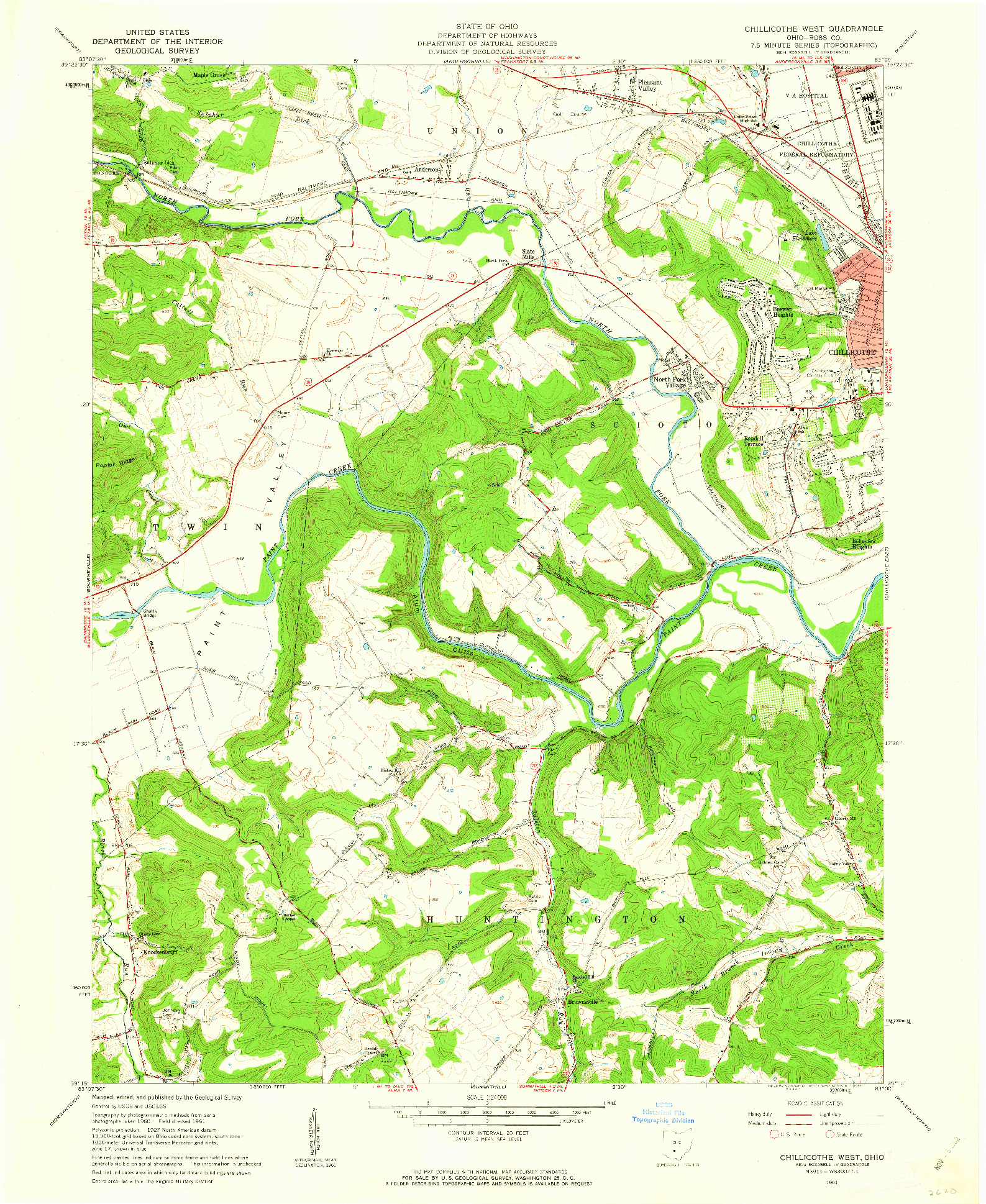 USGS 1:24000-SCALE QUADRANGLE FOR CHILLICOTHE WEST, OH 1961