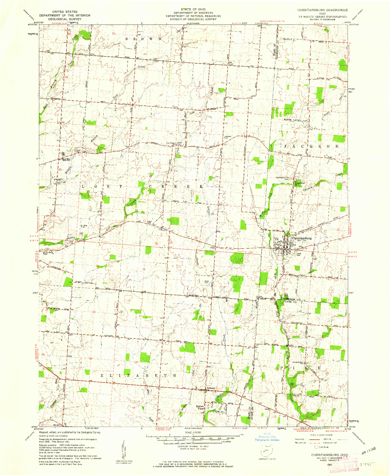 USGS 1:24000-SCALE QUADRANGLE FOR CHRISTIANSBURG, OH 1961