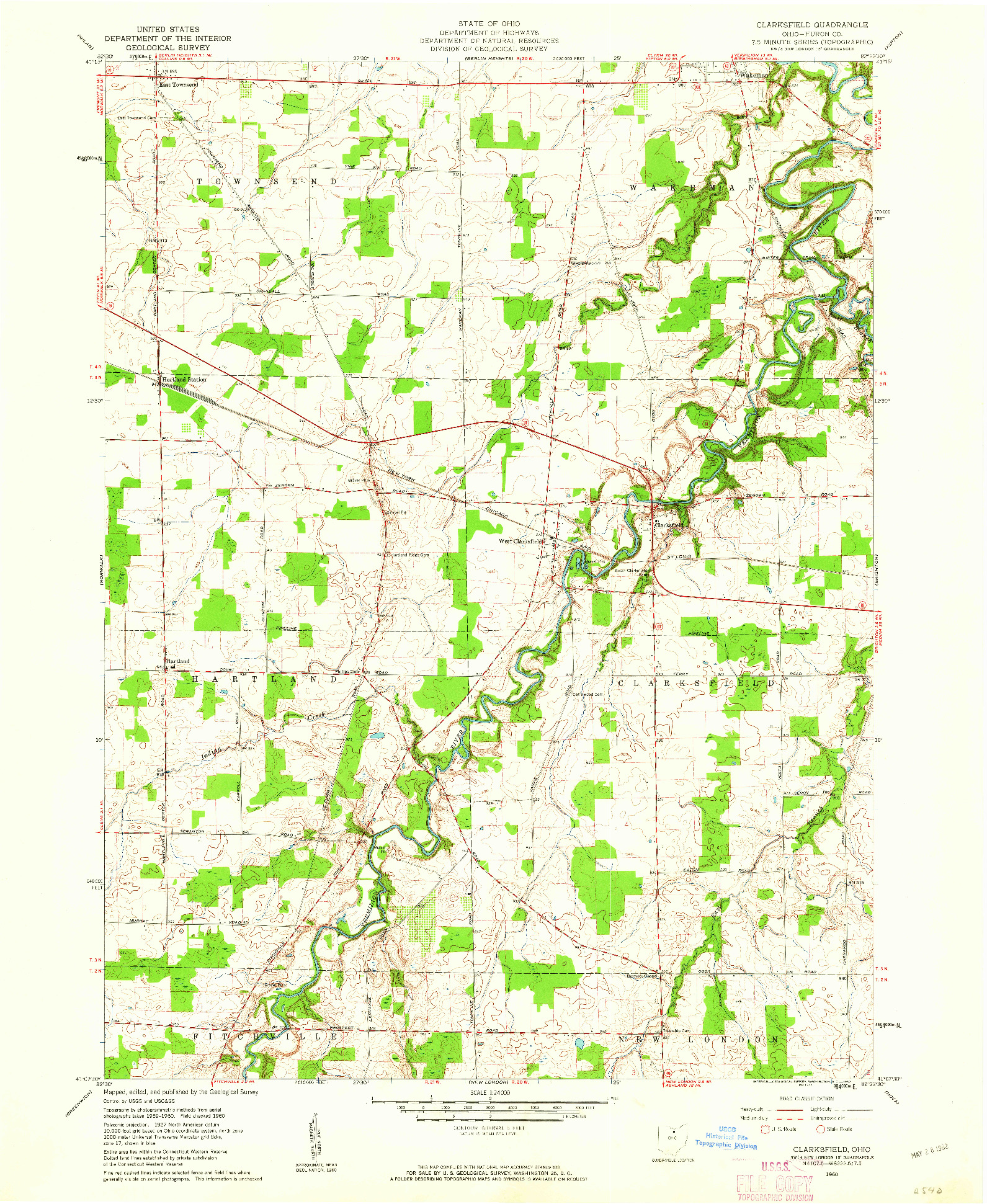 USGS 1:24000-SCALE QUADRANGLE FOR CLARKSFIELD, OH 1960