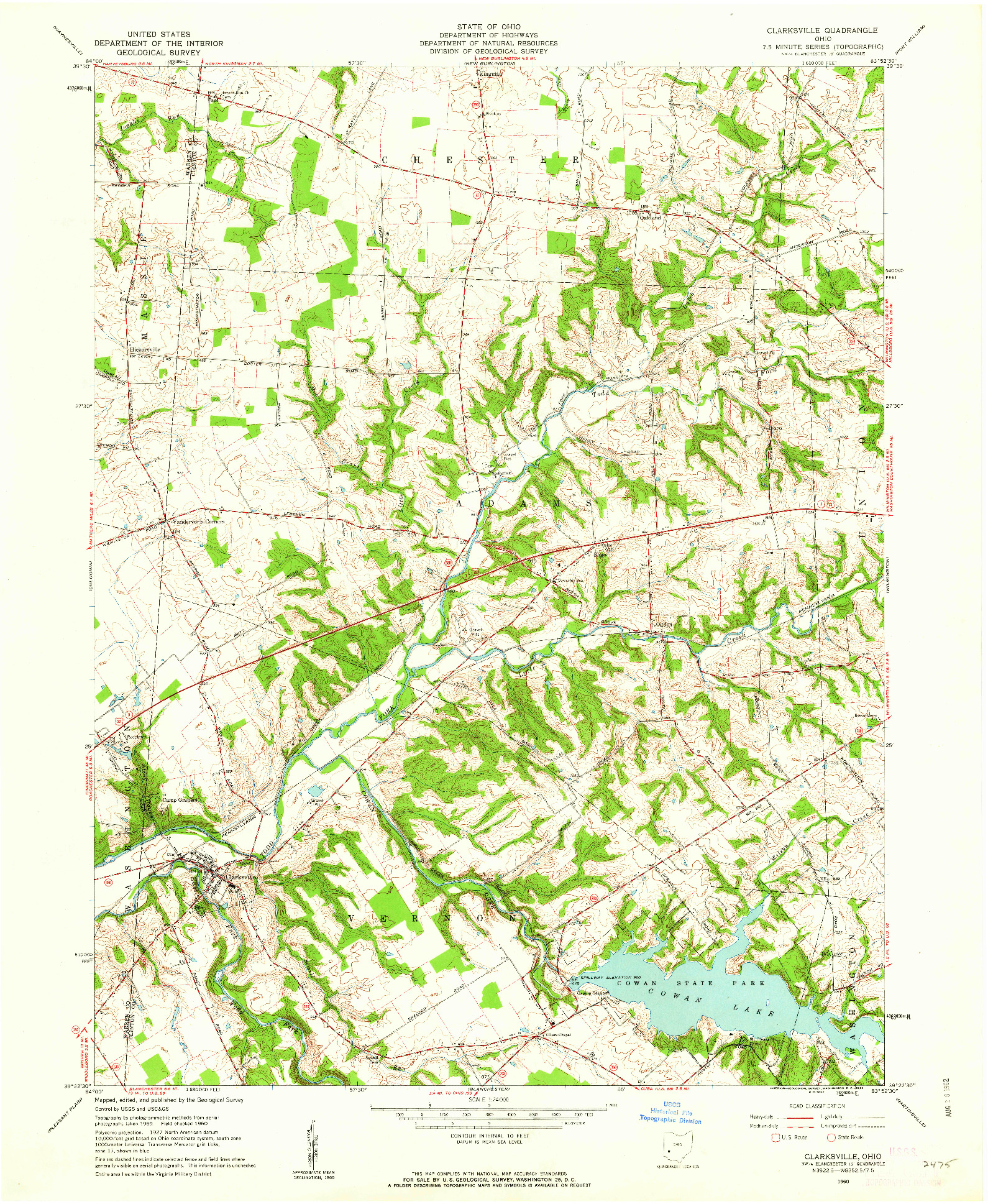 USGS 1:24000-SCALE QUADRANGLE FOR CLARKSVILLE, OH 1960