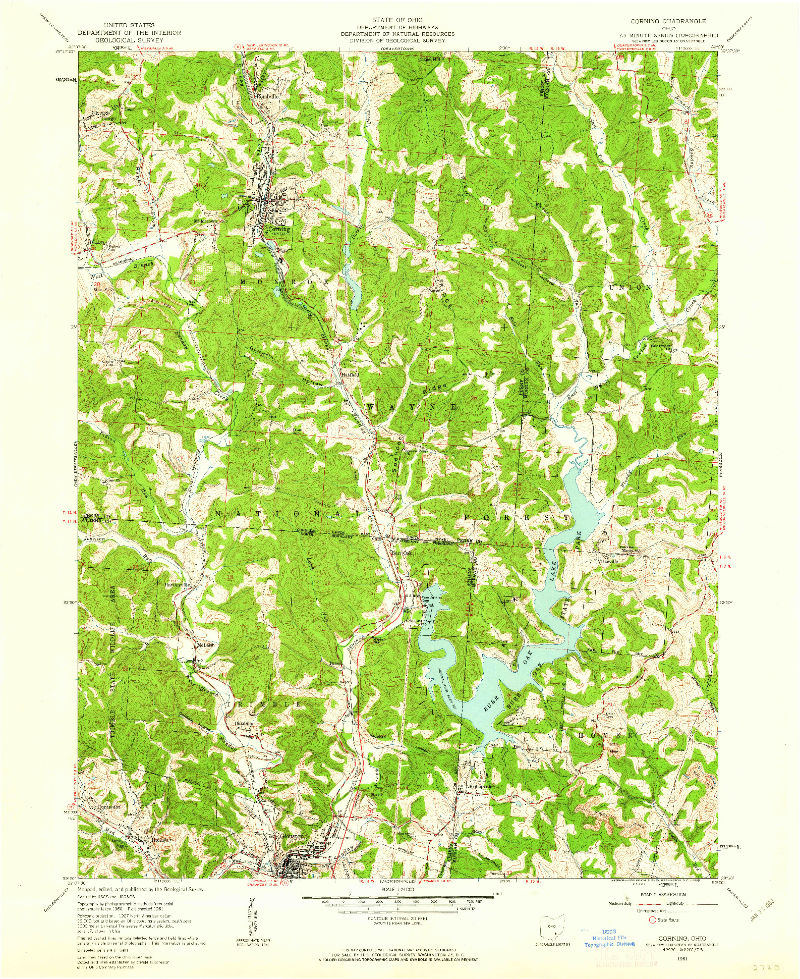 USGS 1:24000-SCALE QUADRANGLE FOR CORNING, OH 1961