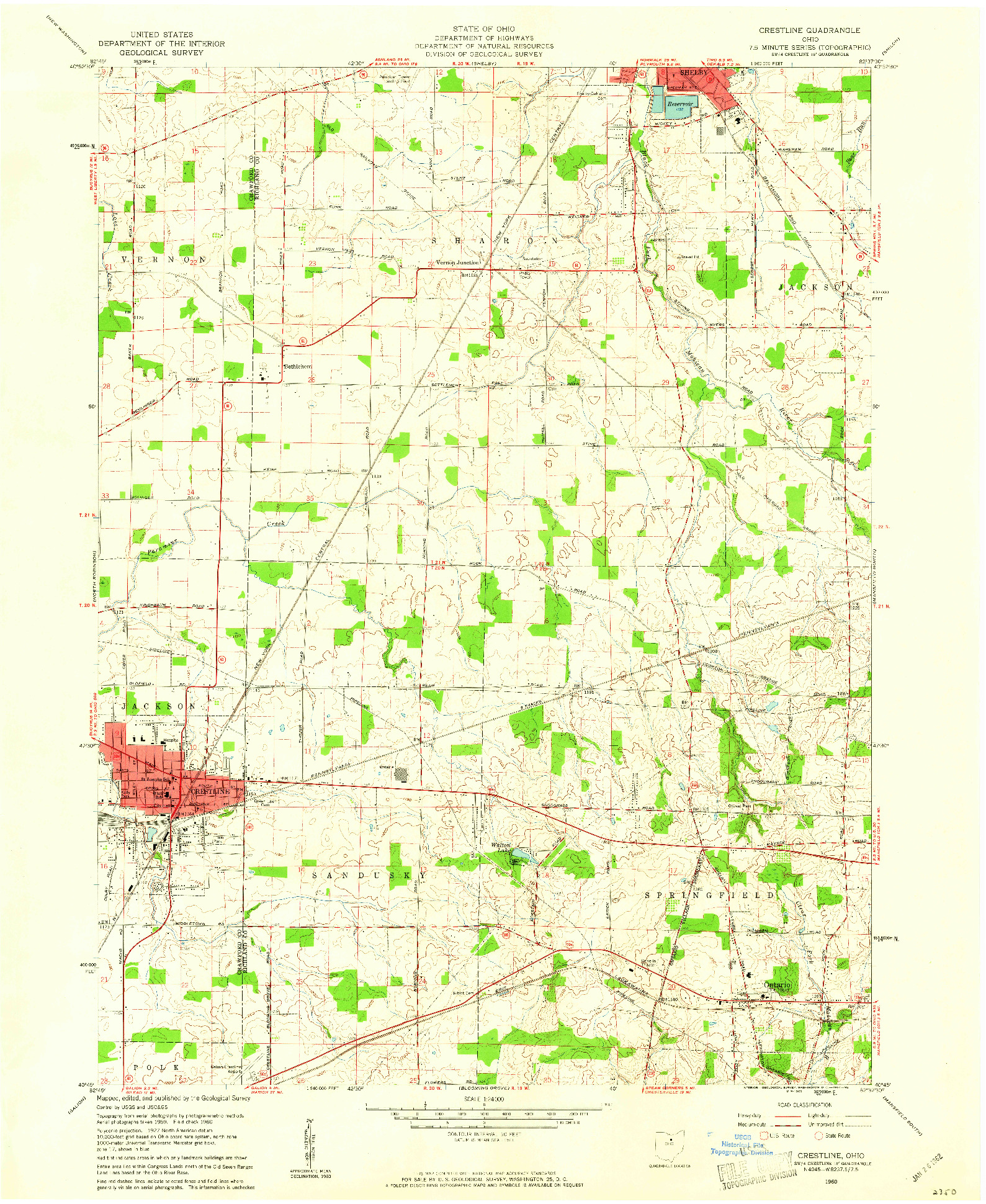 USGS 1:24000-SCALE QUADRANGLE FOR CRESTLINE, OH 1960