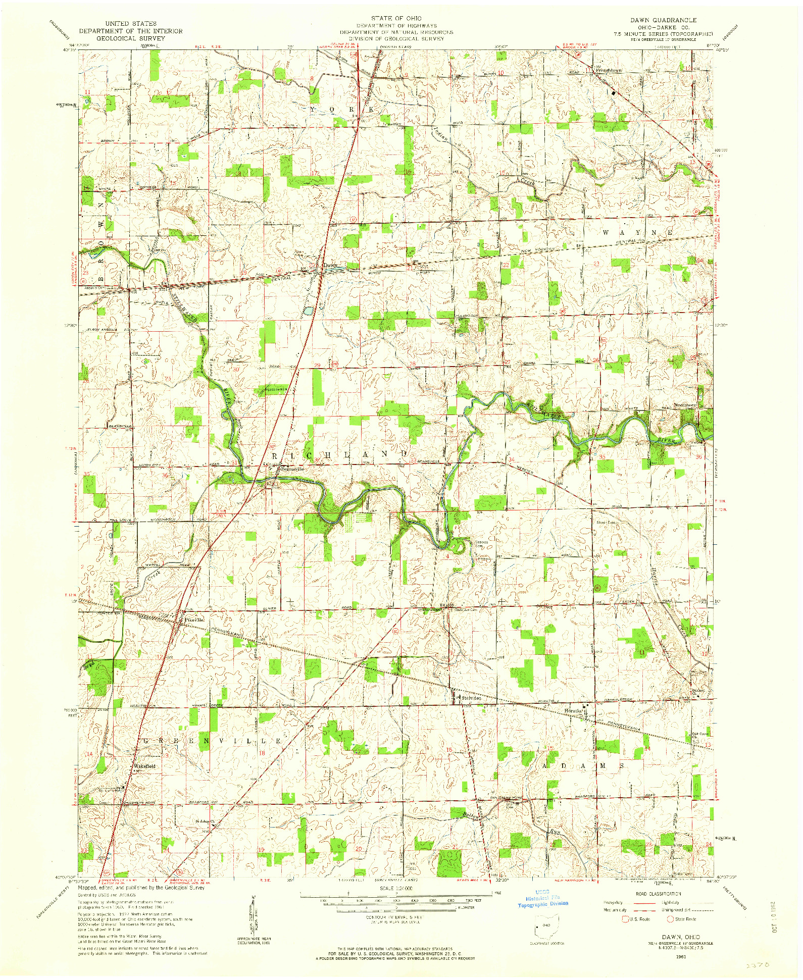USGS 1:24000-SCALE QUADRANGLE FOR DAWN, OH 1961
