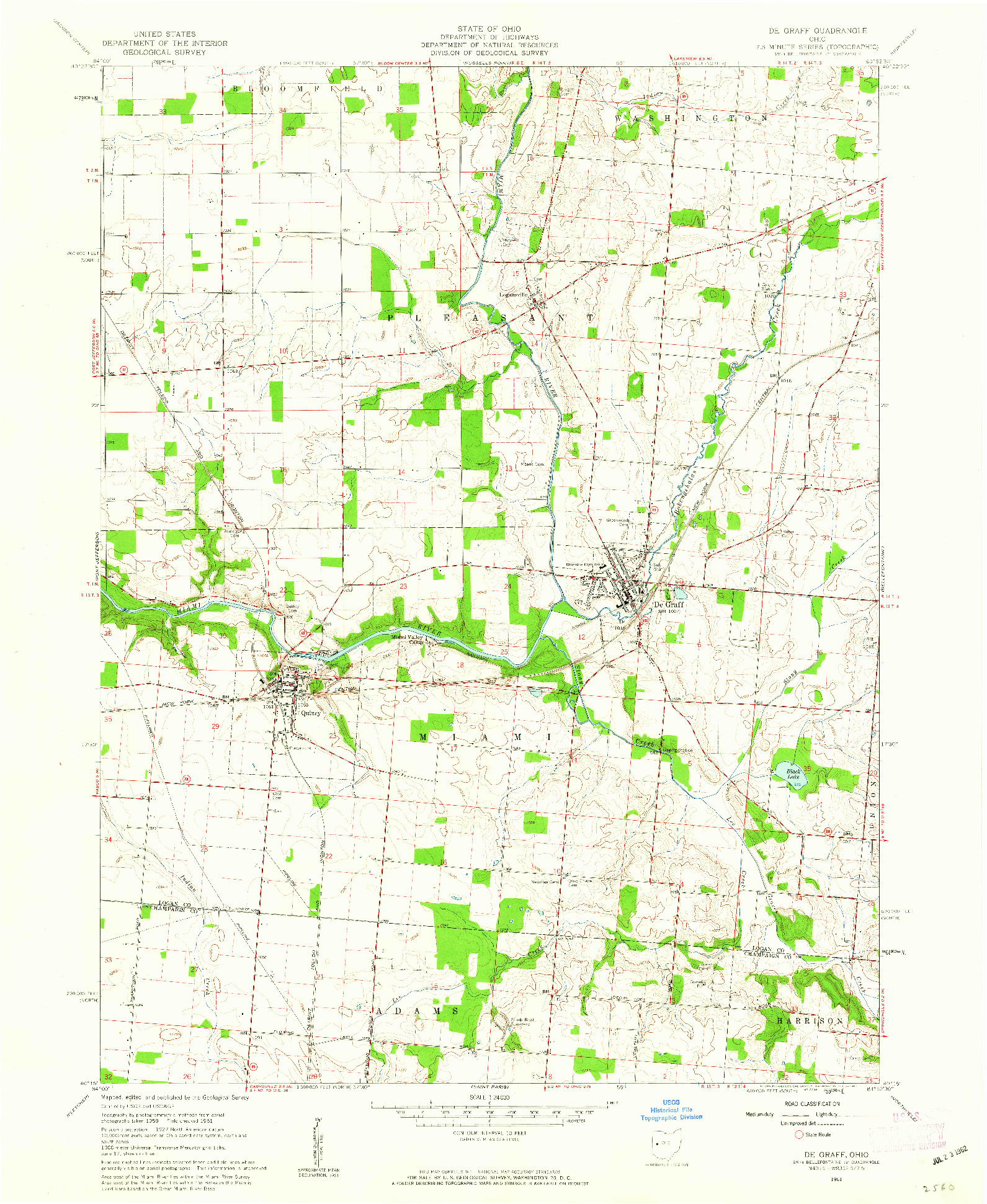 USGS 1:24000-SCALE QUADRANGLE FOR DE GRAFF, OH 1961