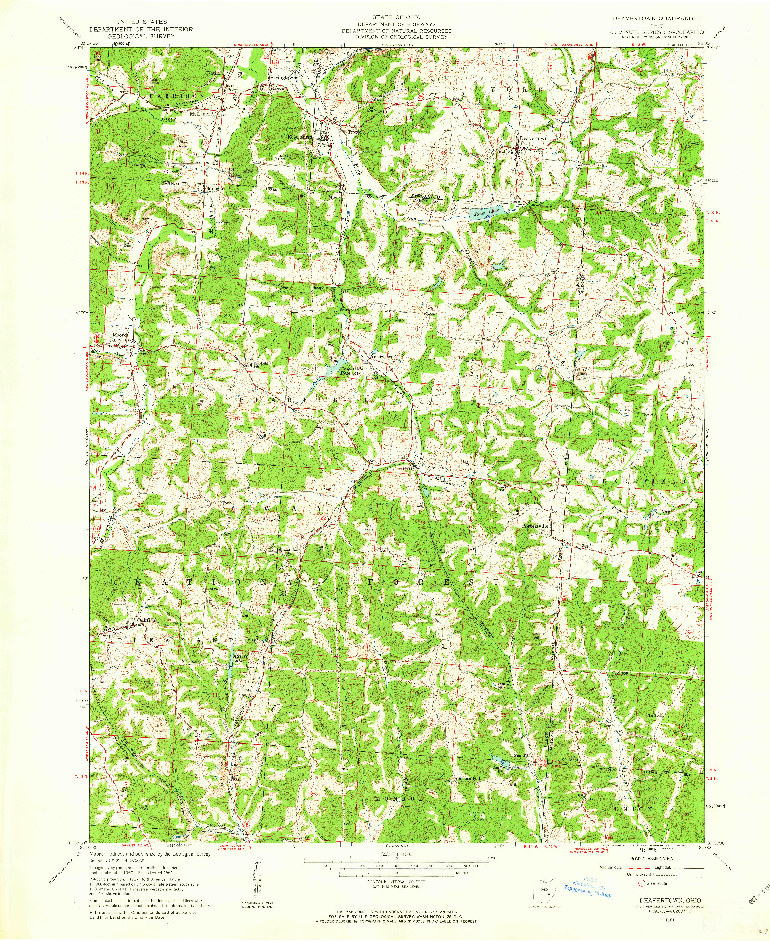 USGS 1:24000-SCALE QUADRANGLE FOR DEAVERTOWN, OH 1961