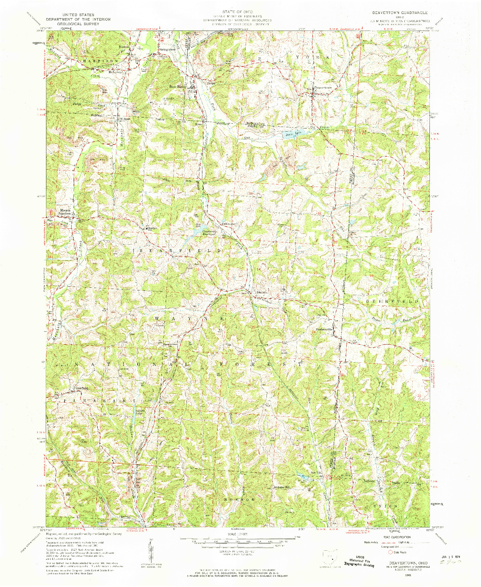 USGS 1:24000-SCALE QUADRANGLE FOR DEAVERTOWN, OH 1961