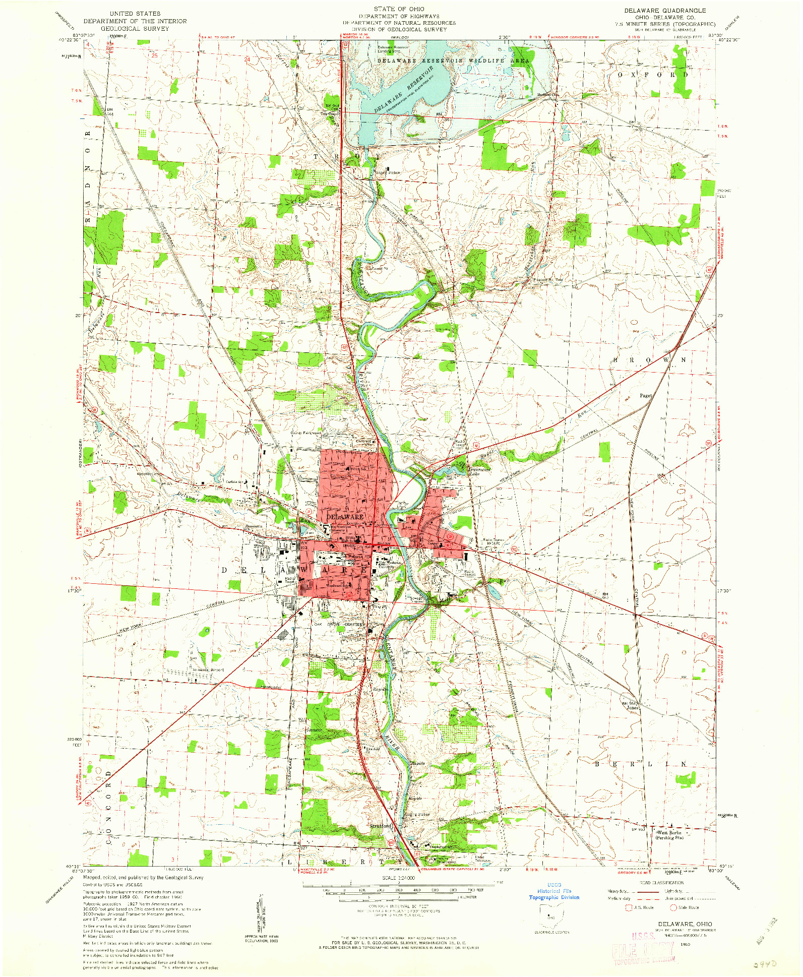 USGS 1:24000-SCALE QUADRANGLE FOR DELAWARE, OH 1960