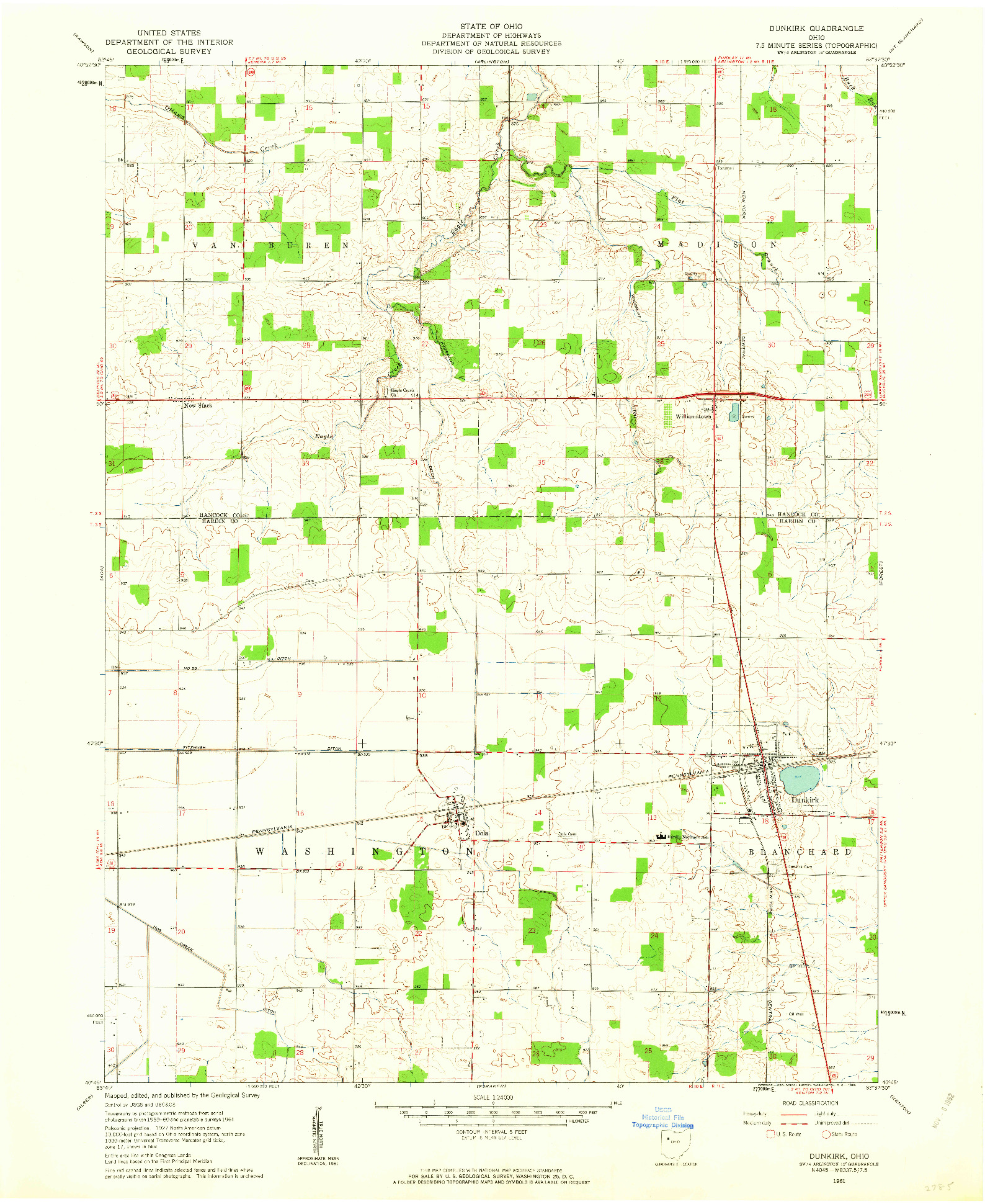 USGS 1:24000-SCALE QUADRANGLE FOR DUNKIRK, OH 1961