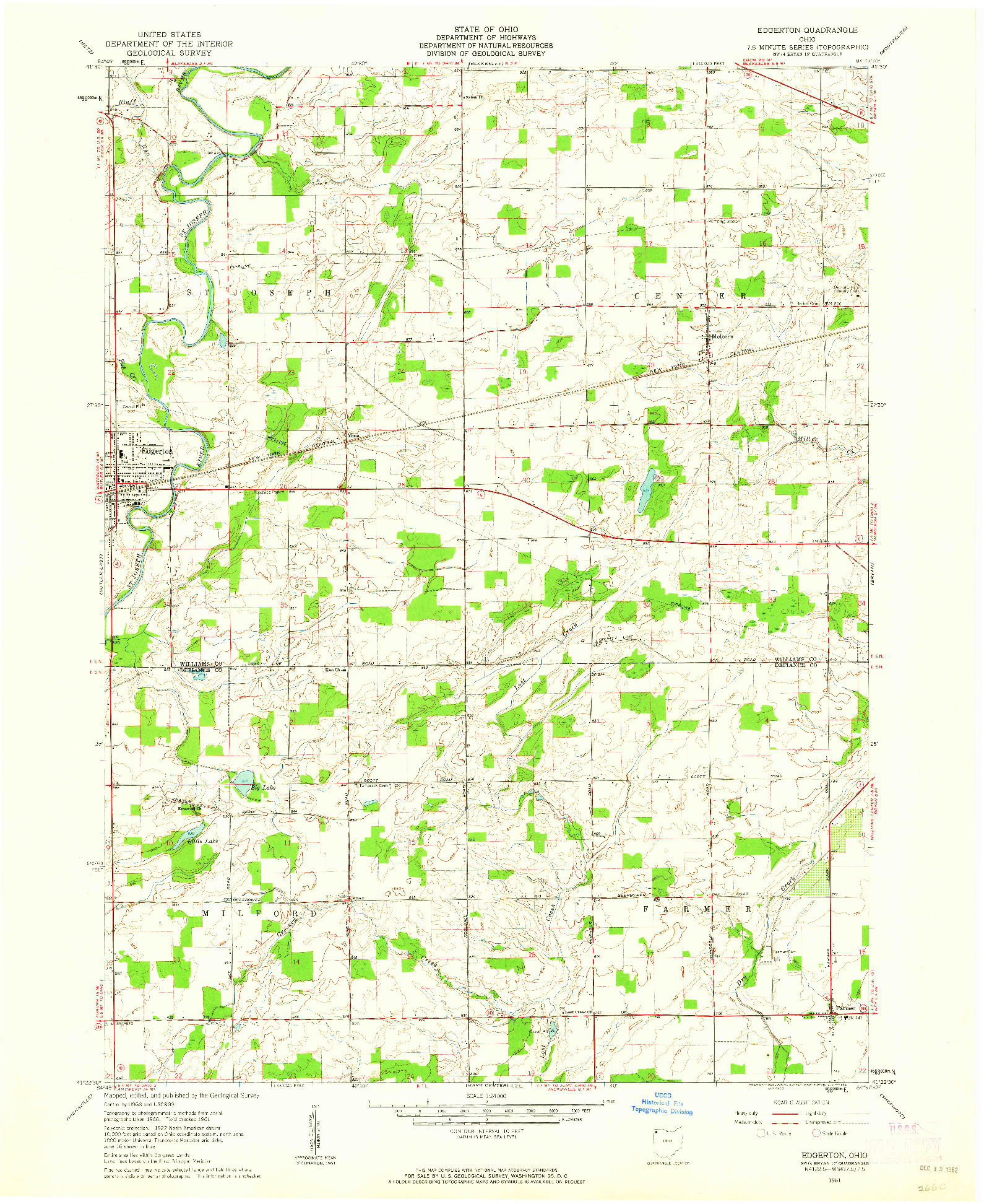 USGS 1:24000-SCALE QUADRANGLE FOR EDGERTON, OH 1961