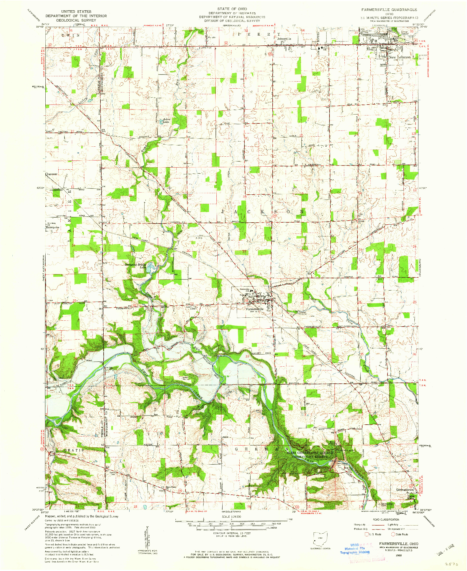 USGS 1:24000-SCALE QUADRANGLE FOR FARMERSVILLE, OH 1960