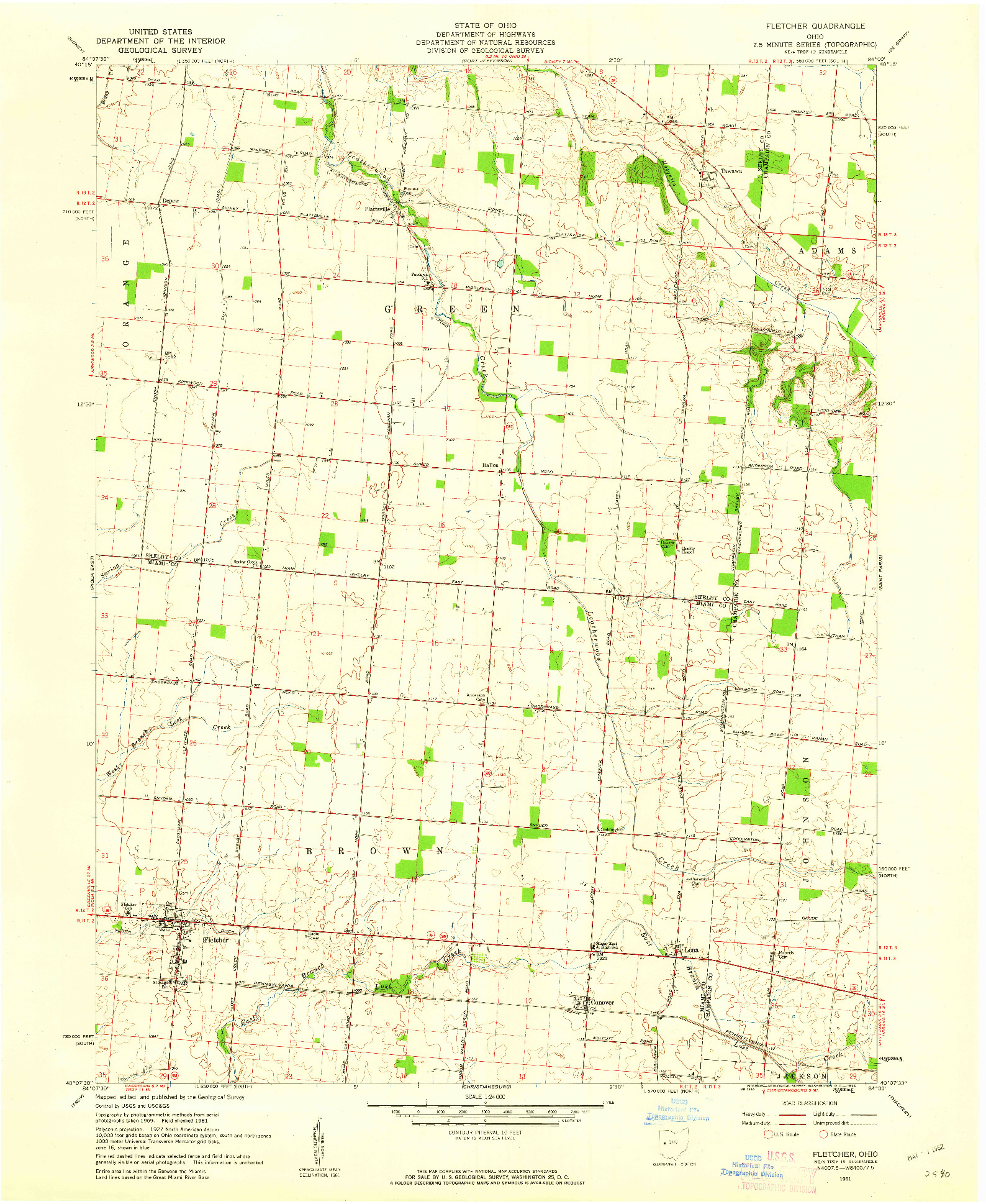 USGS 1:24000-SCALE QUADRANGLE FOR FLETCHER, OH 1961