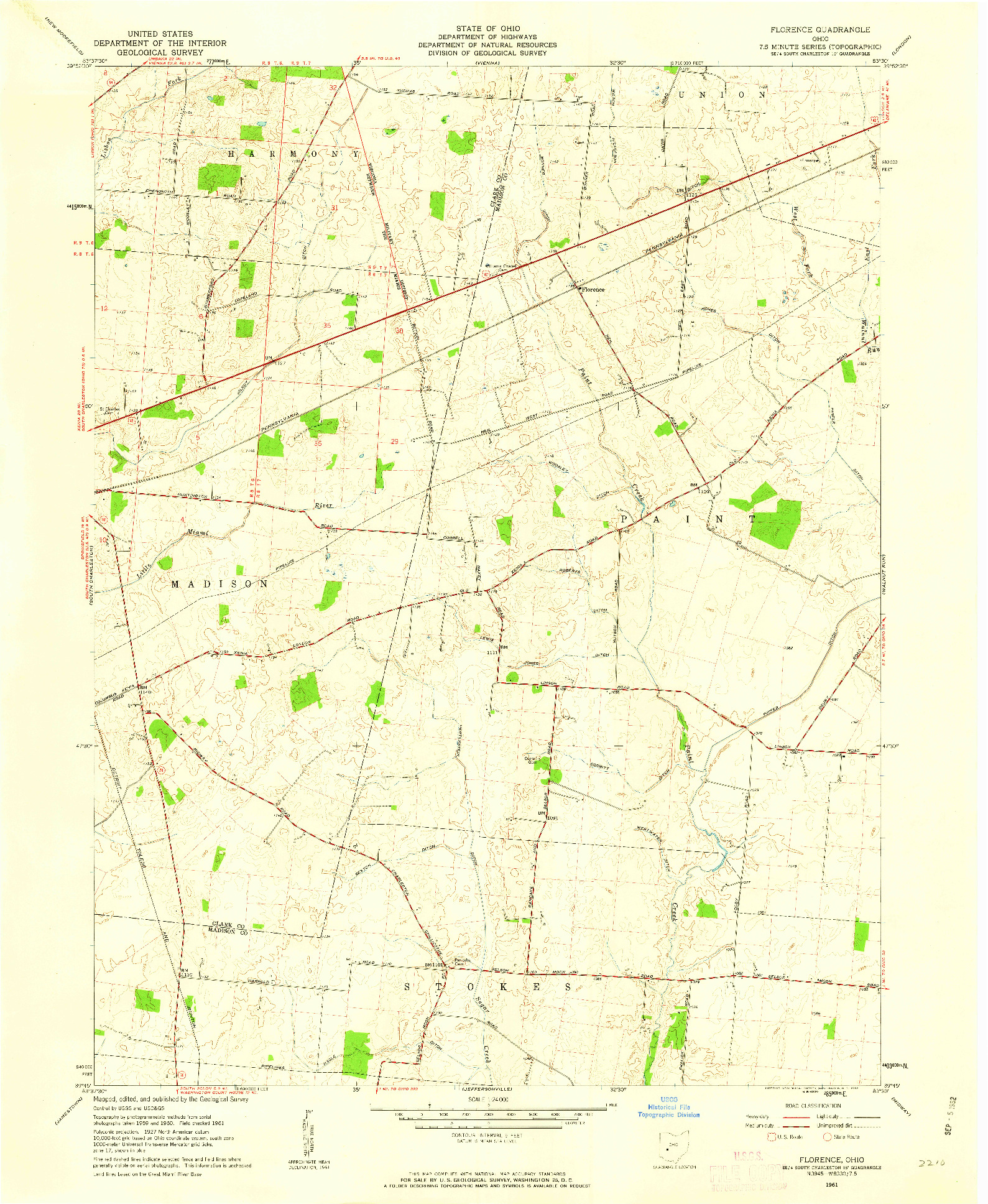 USGS 1:24000-SCALE QUADRANGLE FOR FLORENCE, OH 1961