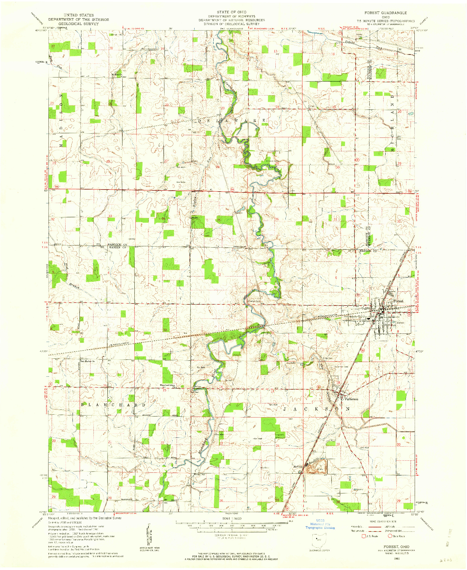 USGS 1:24000-SCALE QUADRANGLE FOR FOREST, OH 1961