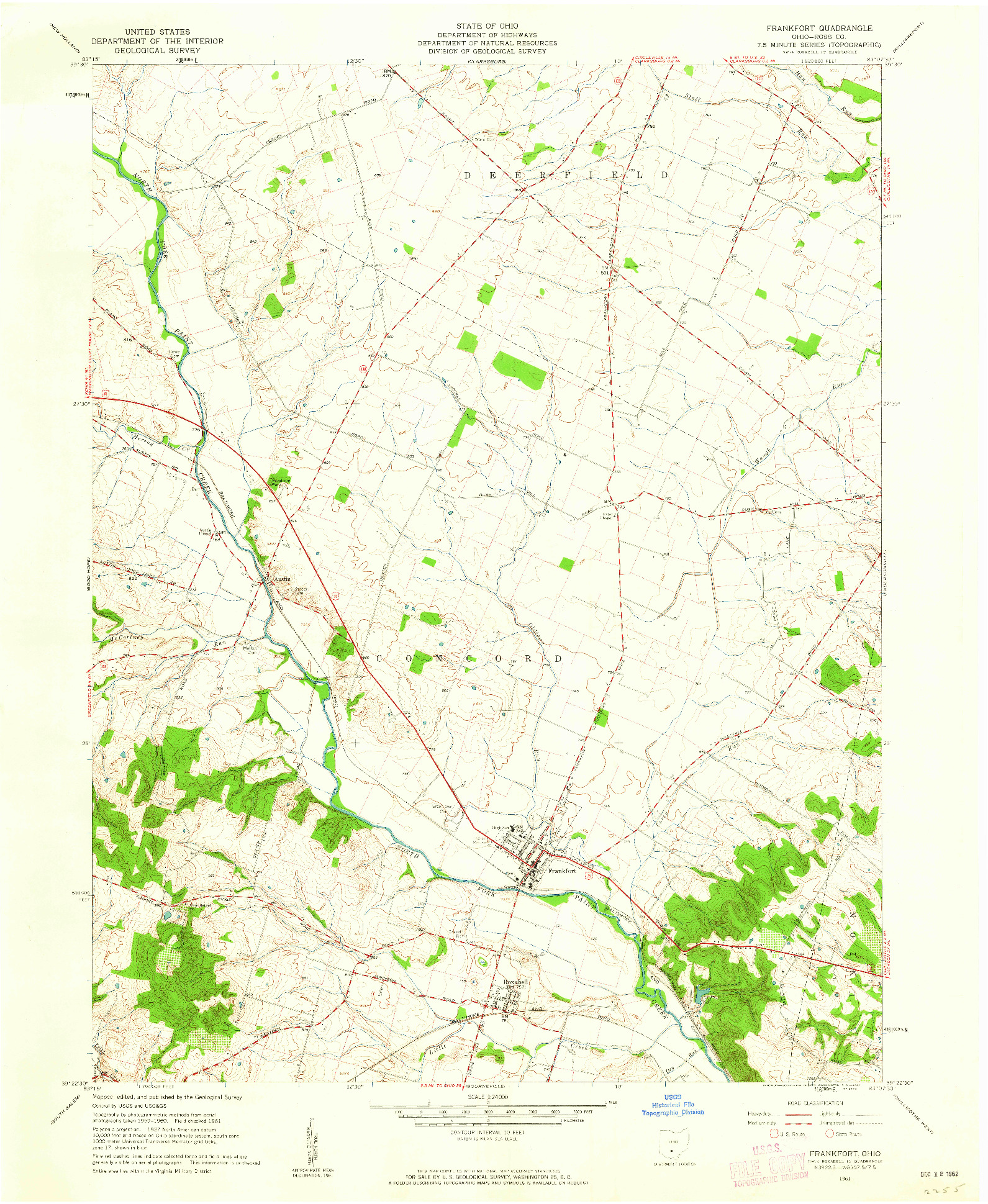 USGS 1:24000-SCALE QUADRANGLE FOR FRANKFORT, OH 1961